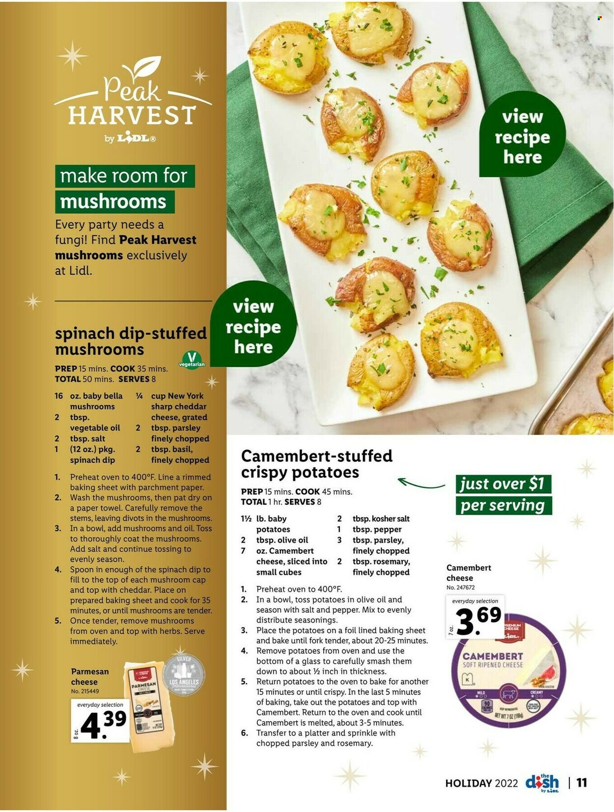 thumbnail - Lidl Flyer - 11/23/2022 - 12/27/2022 - Sales products - parsley, camembert, parmesan, cheese, spinach dip, rosemary, pepper, vegetable oil, paper towels, fork, spoon, cup, coat, cap. Page 11.