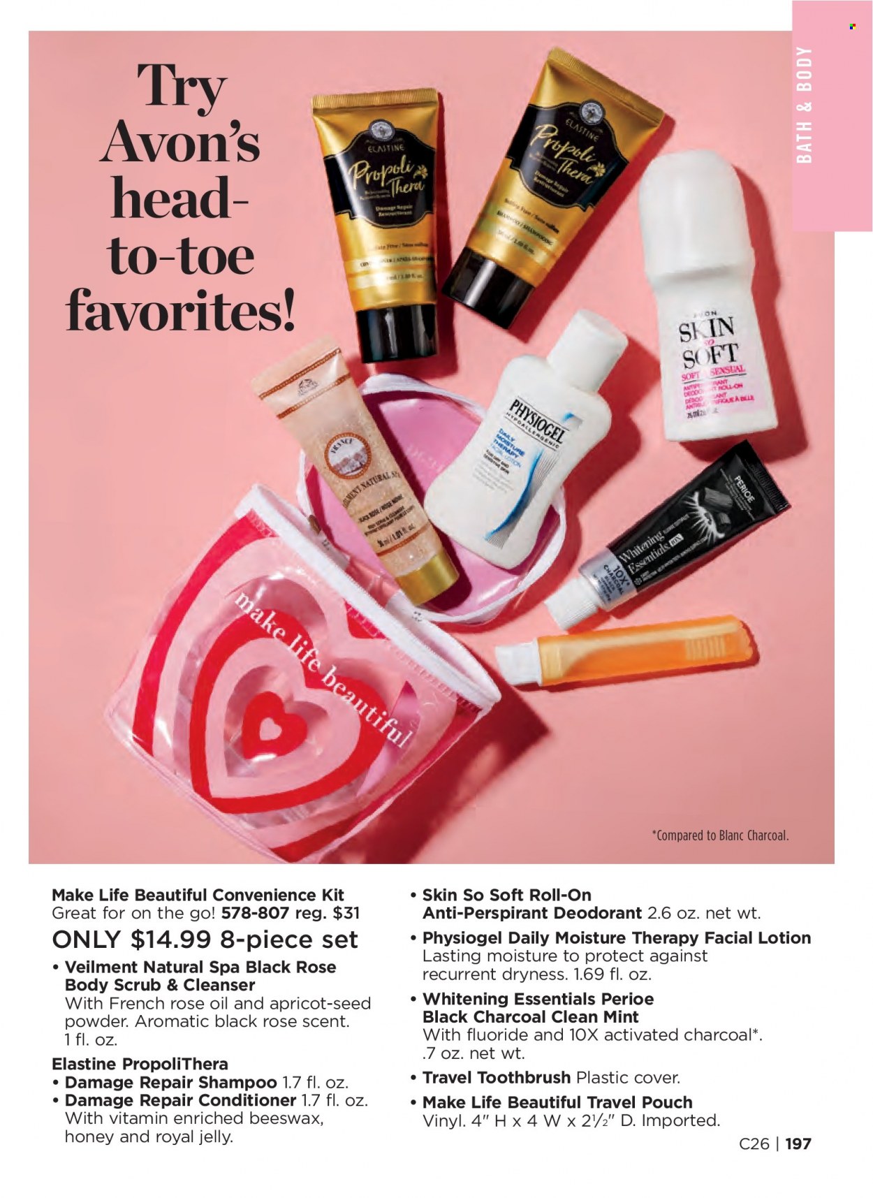 thumbnail - Avon Flyer - 11/23/2022 - 12/06/2022 - Sales products - shampoo, Avon, cleanser, Moisture Therapy, Skin So Soft, royal jelly, conditioner, body lotion, body scrub, anti-perspirant, roll-on, deodorant. Page 197.
