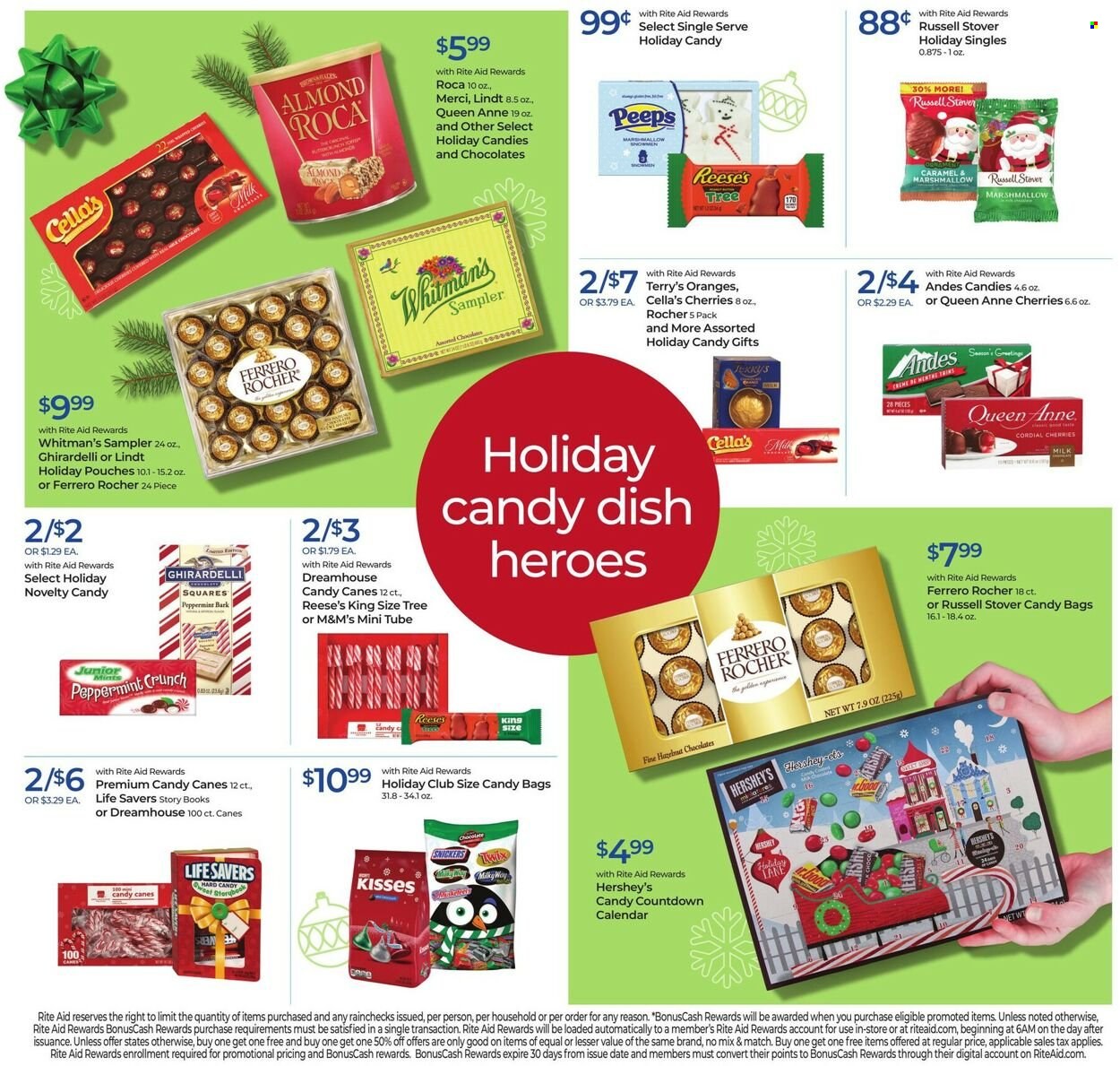 thumbnail - RITE AID Flyer - 11/27/2022 - 12/03/2022 - Sales products - Reese's, Hershey's, marshmallows, chocolate, Lindt, Ferrero Rocher, Snickers, M&M's, Merci, Ghirardelli, Peeps. Page 15.