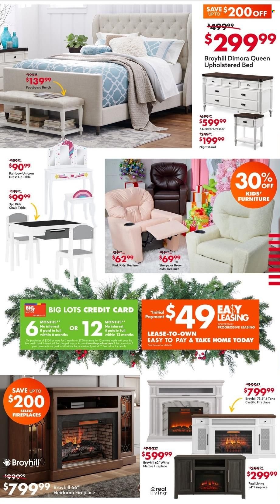 thumbnail - Big Lots Flyer - 11/28/2022 - 12/02/2022 - Sales products - table, bench, recliner chair, bed, upholstered bed, dresser, nightstand, dress, fireplace. Page 7.