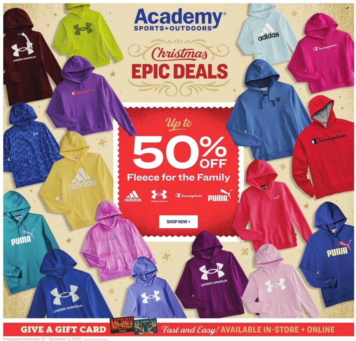 thumbnail - Academy Sports + Outdoors Flyer - 11/27/2022 - 12/11/2022 - Sales products - Adidas, Under Armour, Puma. Page 1.