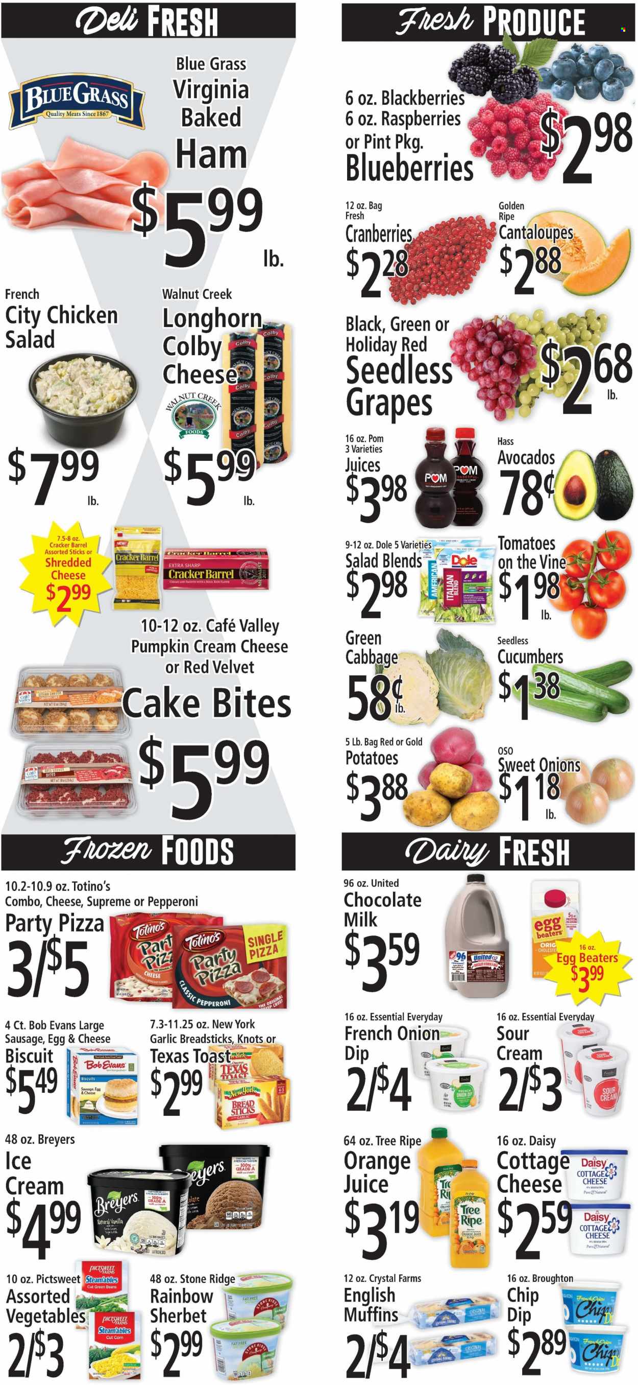 thumbnail - Food Fair Market Flyer - 11/27/2022 - 12/03/2022 - Sales products - english muffins, cake, coffee cake, beans, cabbage, cantaloupe, corn, cucumber, green beans, potatoes, pumpkin, salad, Dole, avocado, blackberries, blueberries, grapes, seedless grapes, cherries, pizza, Bob Evans, ham, sausage, pepperoni, chicken salad, Colby cheese, cottage cheese, Longhorn cheese, shredded cheese, cheddar, milk, eggs, sour cream, dip, ice cream, sherbet, milk chocolate, crackers, biscuit, bread sticks, cocoa, cranberries, orange juice, juice, gin, pomegranate. Page 3.