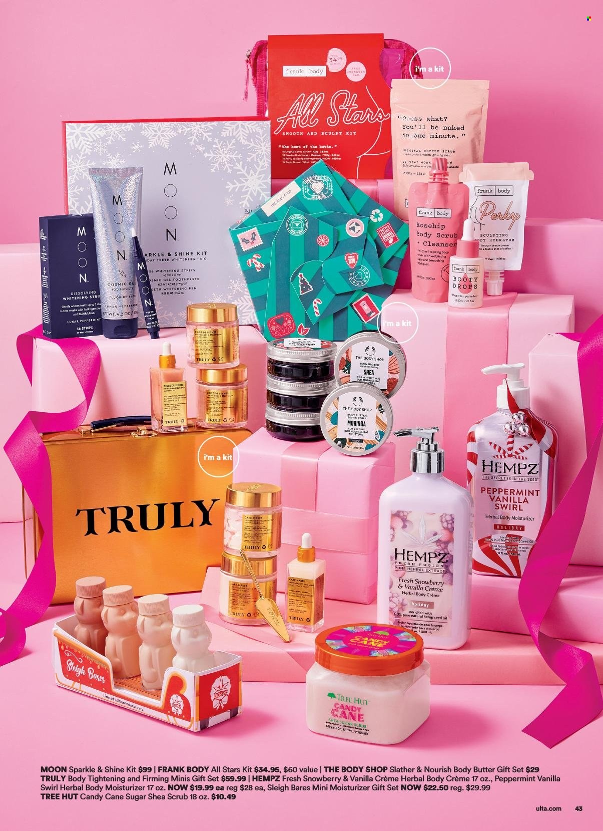thumbnail - Ulta Beauty Flyer - 11/27/2022 - 12/24/2022 - Sales products - cleanser, moisturizer, body butter, body lotion, body scrub, Guess, gift set, Moringa. Page 43.