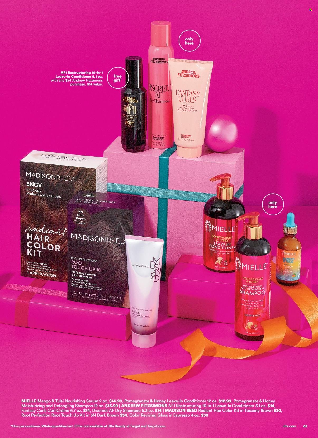 thumbnail - Ulta Beauty Flyer - 11/27/2022 - 12/24/2022 - Sales products - shampoo, serum, conditioner, hair color, Mielle, brush. Page 65.