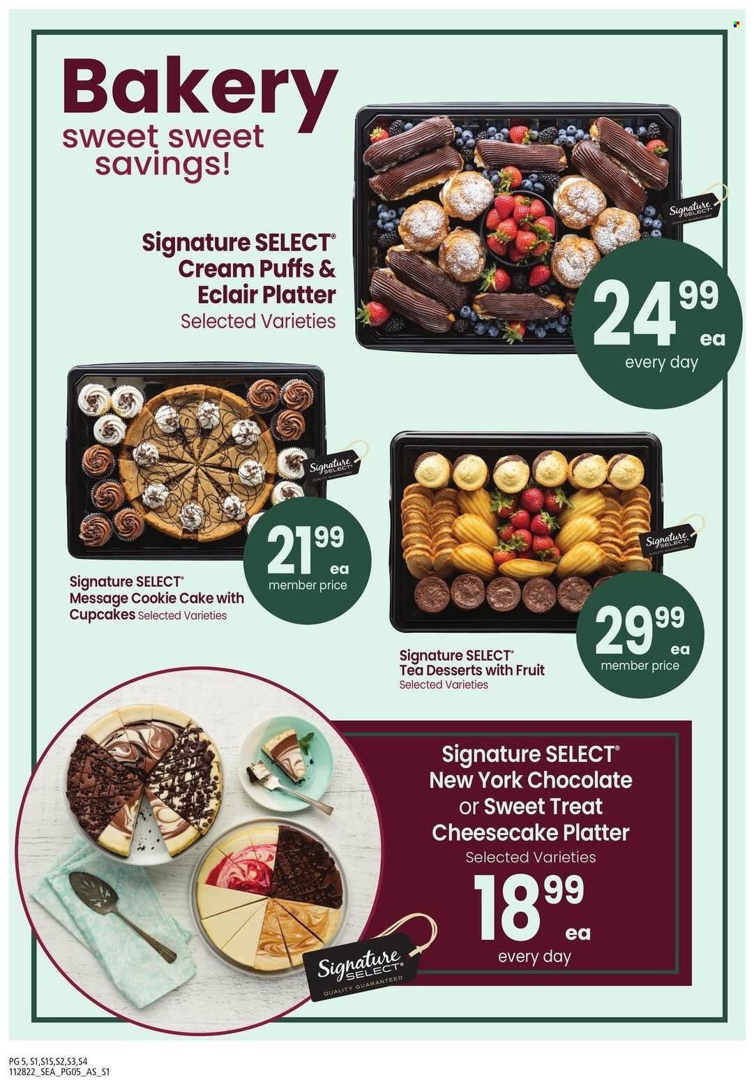 thumbnail - Safeway Flyer - 11/28/2022 - 01/01/2023 - Sales products - cupcake, puffs, cheesecake, cream puffs, chocolate, tea. Page 5.
