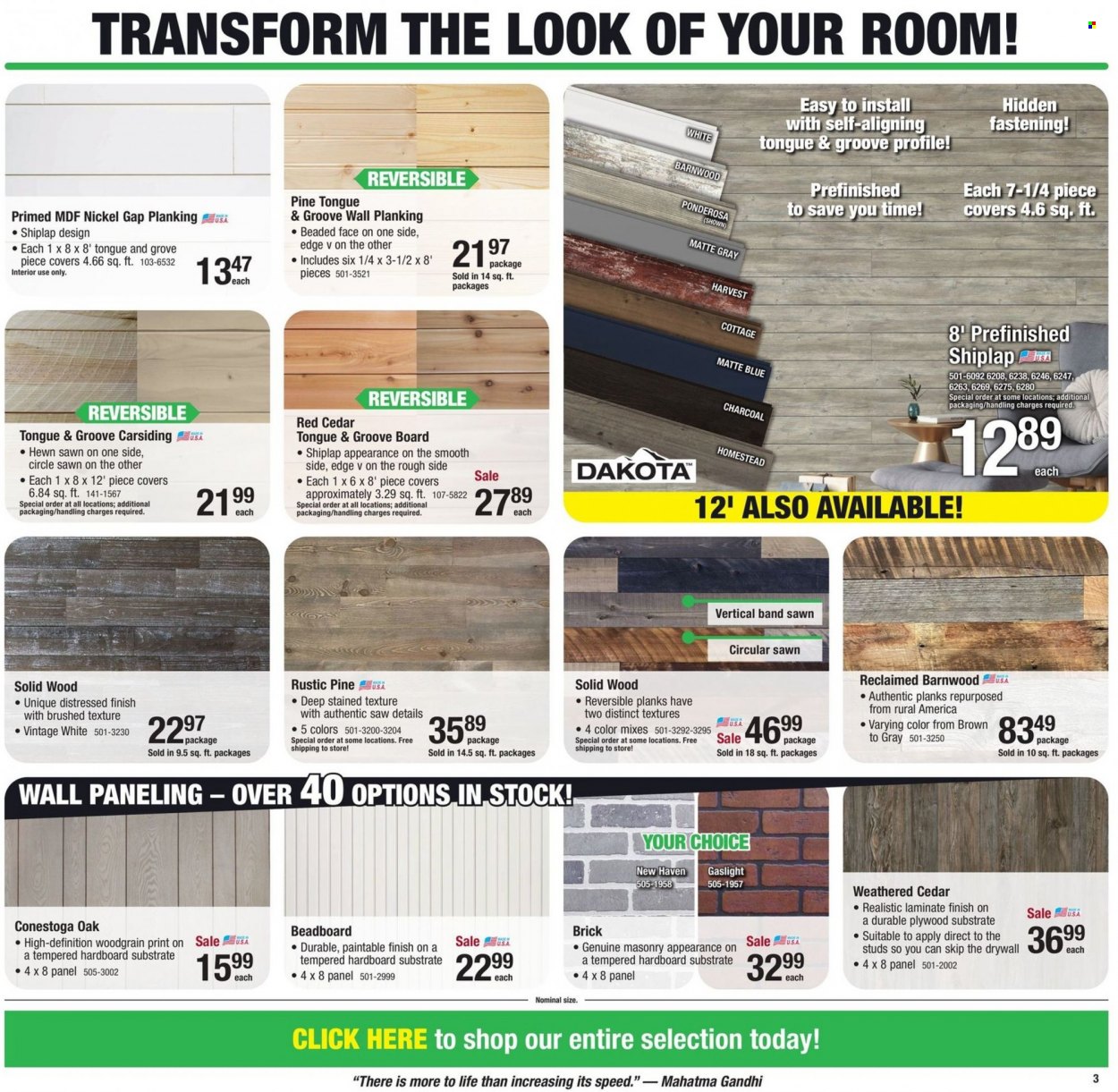 thumbnail - Menards Flyer - 11/29/2022 - 12/11/2022 - Sales products - shiplap, studs, charcoal, wall planking, wall paneling, saw. Page 3.