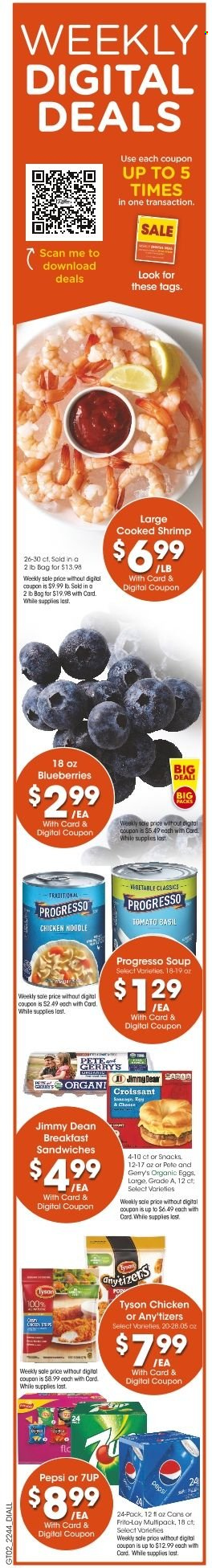 thumbnail - Dillons Flyer - 11/30/2022 - 12/06/2022 - Sales products - blueberries, shrimps, noodles, Progresso, Jimmy Dean, eggs, Frito-Lay, Pepsi, 7UP. Page 15.