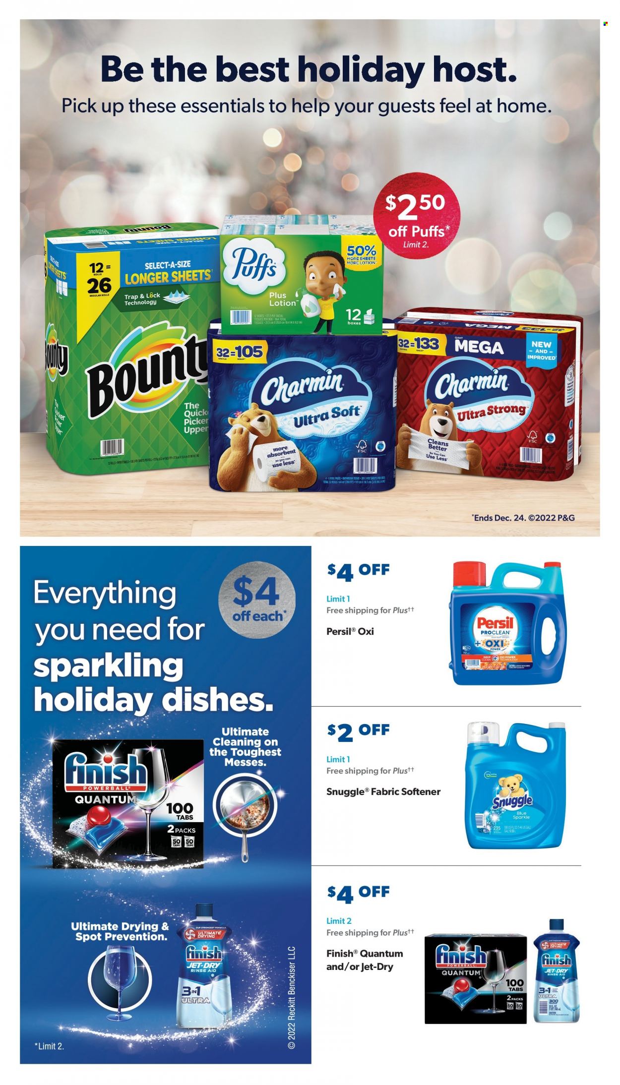 thumbnail - Sam's Club Flyer - 11/30/2022 - 12/24/2022 - Sales products - puffs, bath tissue, Charmin, Snuggle, Persil, fabric softener, Finish Powerball, Jet, facial tissues, body lotion, towel. Page 16.