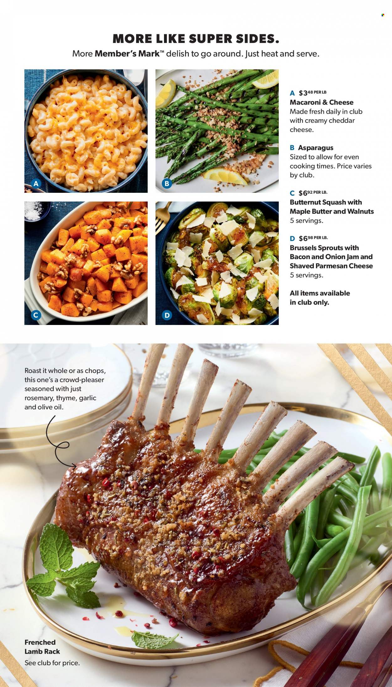 thumbnail - Sam's Club Flyer - 11/30/2022 - 12/24/2022 - Sales products - asparagus, garlic, brussel sprouts, macaroni & cheese, rosemary, olive oil, oil, fruit jam, walnuts, butternut squash. Page 37.