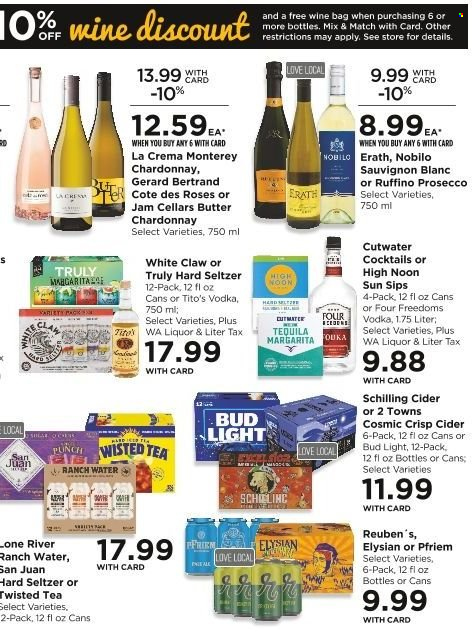 thumbnail - QFC Flyer - 11/30/2022 - 12/06/2022 - Sales products - butter, tea, white wine, prosecco, Chardonnay, wine, Sauvignon Blanc, tequila, vodka, punch, White Claw, Hard Seltzer, TRULY, cider, beer, Bud Light, bag, Twisted Tea. Page 17.