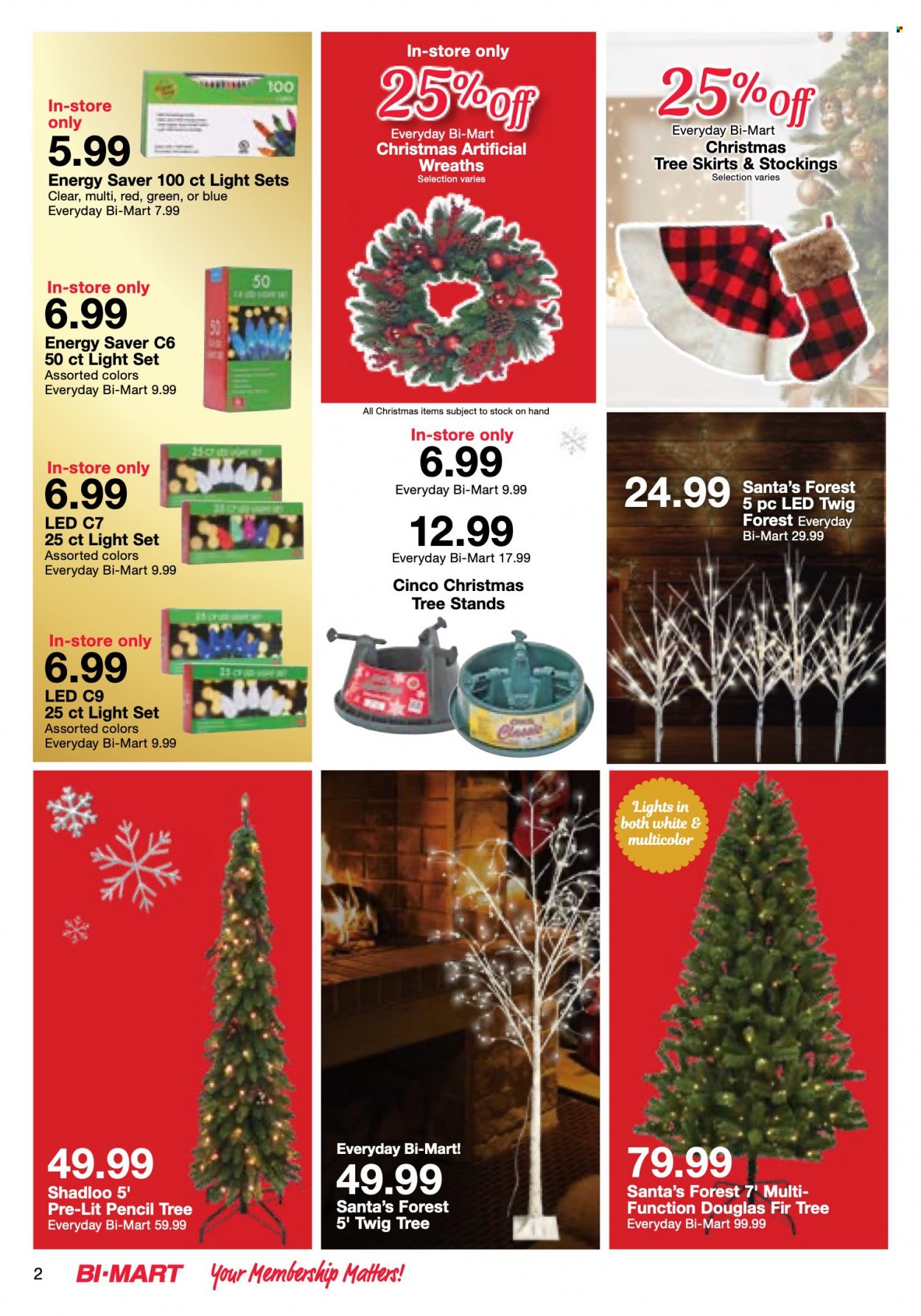 thumbnail - Bi-Mart Flyer - 11/29/2022 - 12/13/2022 - Sales products - christmas tree, Santa, pencil, light set. Page 2.