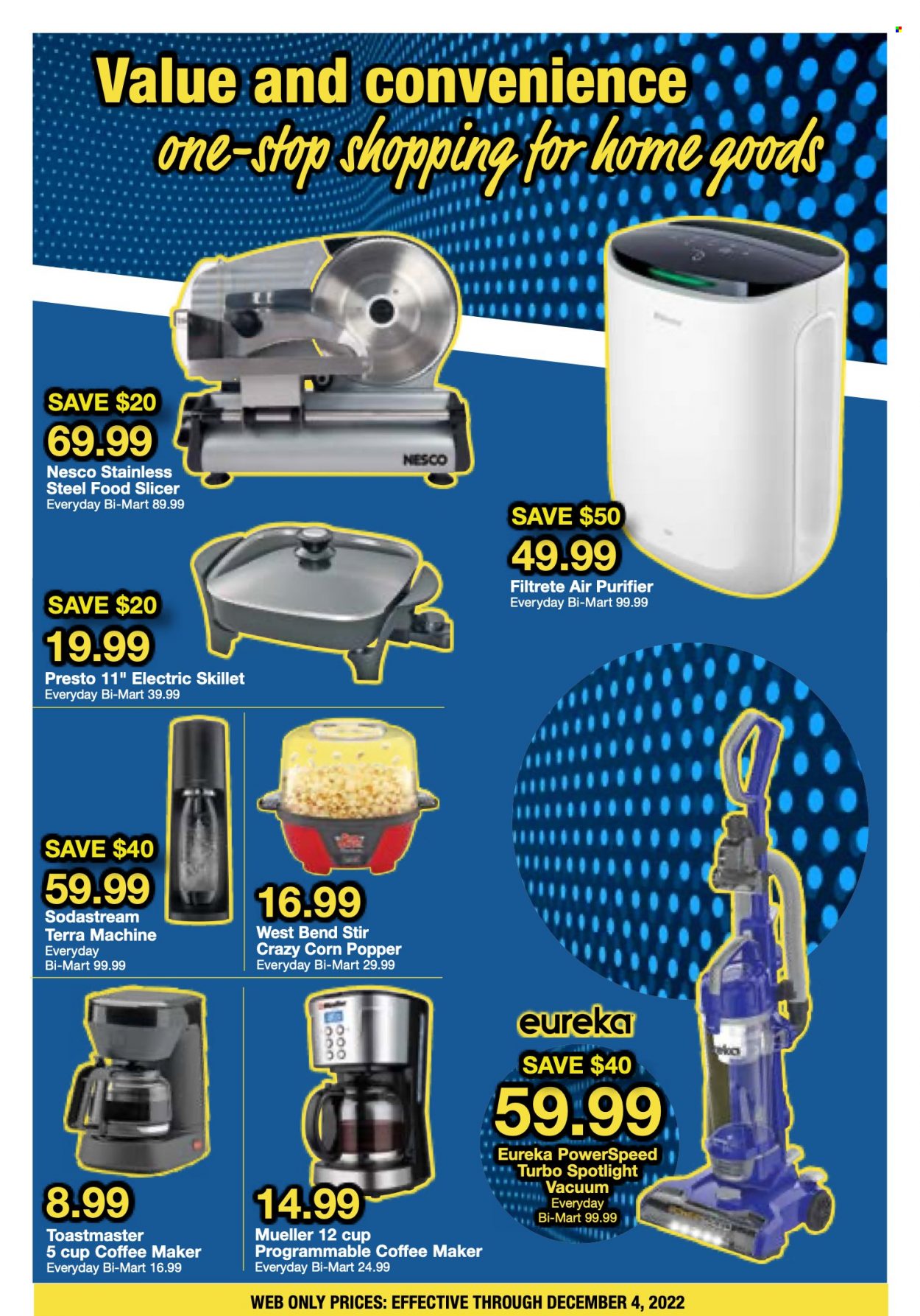 thumbnail - Bi-Mart Flyer - 11/28/2022 - 12/04/2022 - Sales products - slicer, SodaStream, cup, spotlight, air purifier, coffee machine, electric frypan, Filtrete. Page 3.