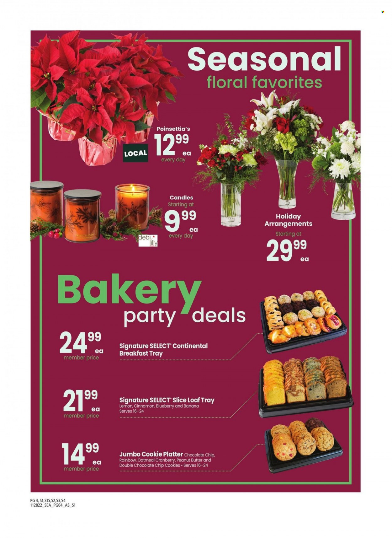 thumbnail - Albertsons Flyer - 11/28/2022 - 01/01/2023 - Sales products - cookies, oatmeal, cinnamon, peanut butter, tray, candle, poinsettia. Page 4.
