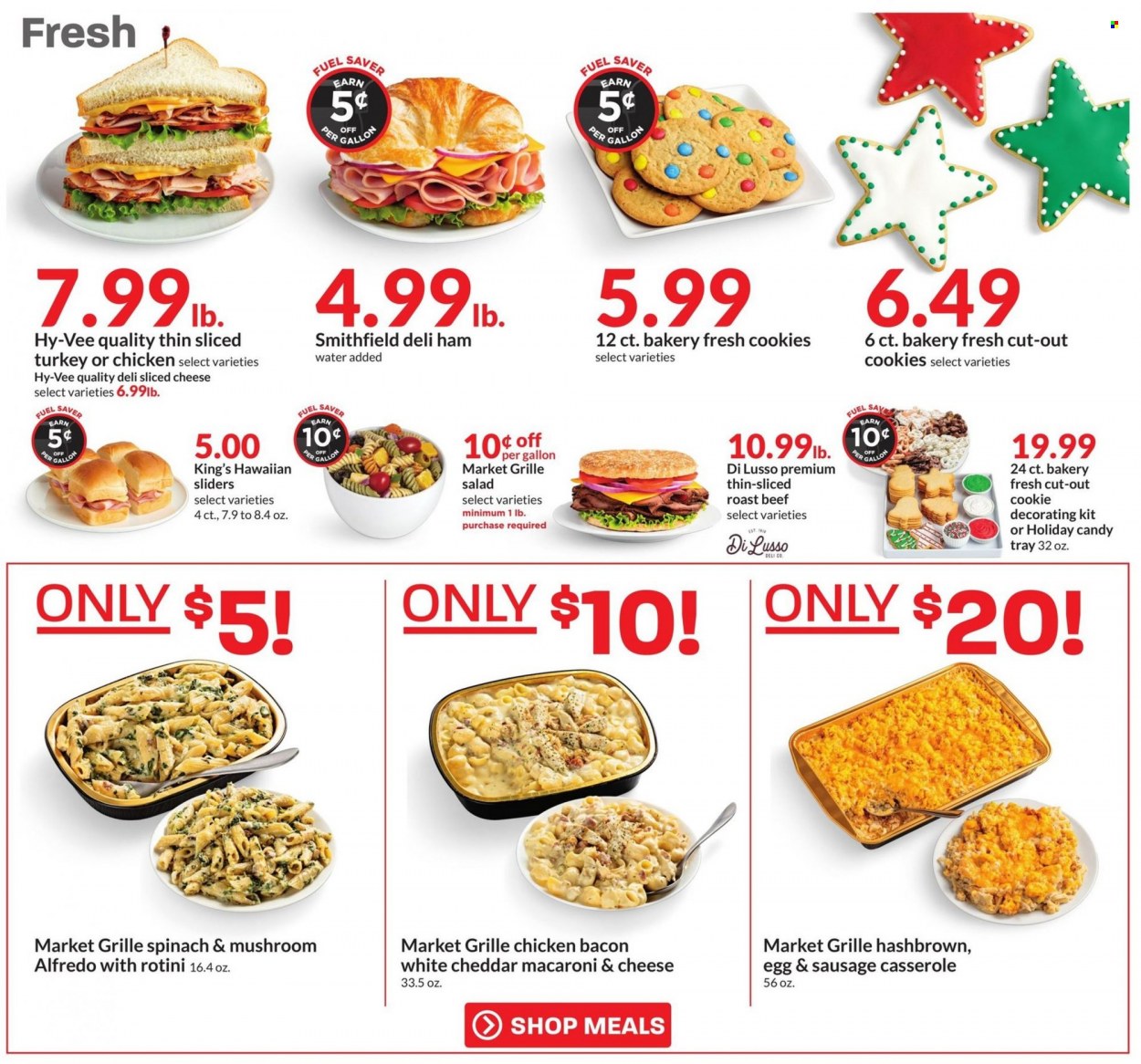 thumbnail - Hy-Vee Flyer - 11/30/2022 - 12/06/2022 - Sales products - salad, macaroni & cheese, bacon, sliced turkey, ham, sliced cheese, eggs, cookies, beef meat, roast beef, tray, casserole. Page 7.