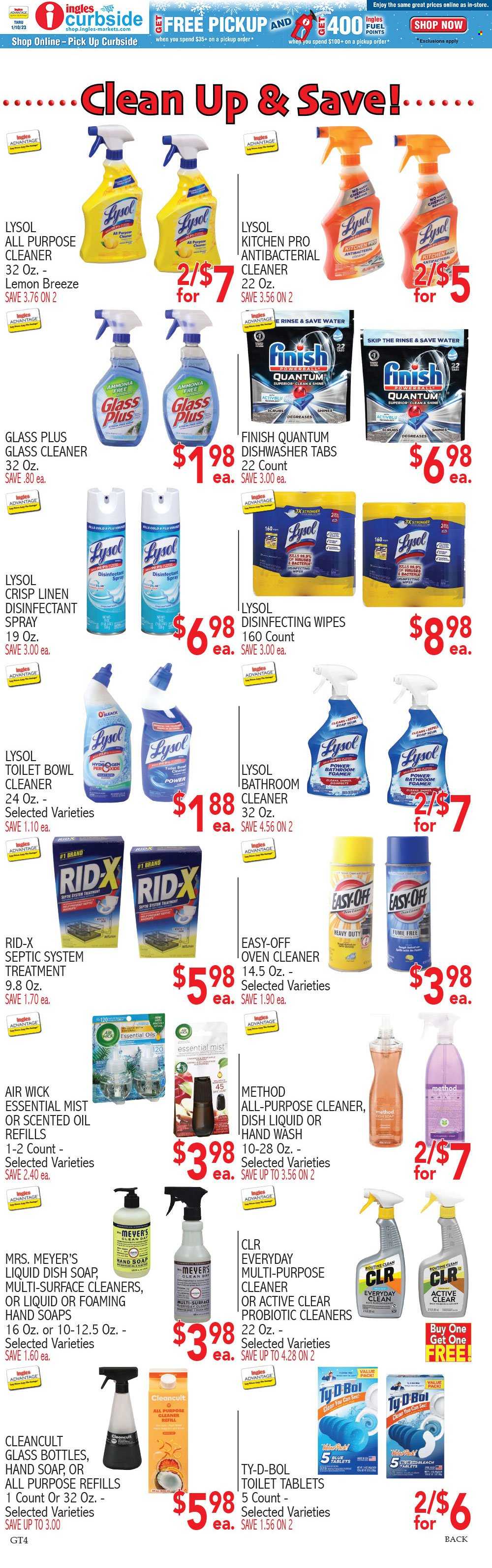 thumbnail - Ingles Flyer - 11/30/2022 - 12/06/2022 - Sales products - oil, wipes, cleaner, bleach, desinfection, all purpose cleaner, Lysol, glass cleaner, dishwashing liquid, Finish Powerball, Finish Quantum Ultimate, hand soap, hand wash, soap, antibacterial spray, Air Wick, scented oil, essential oils, Cold & Flu. Page 7.