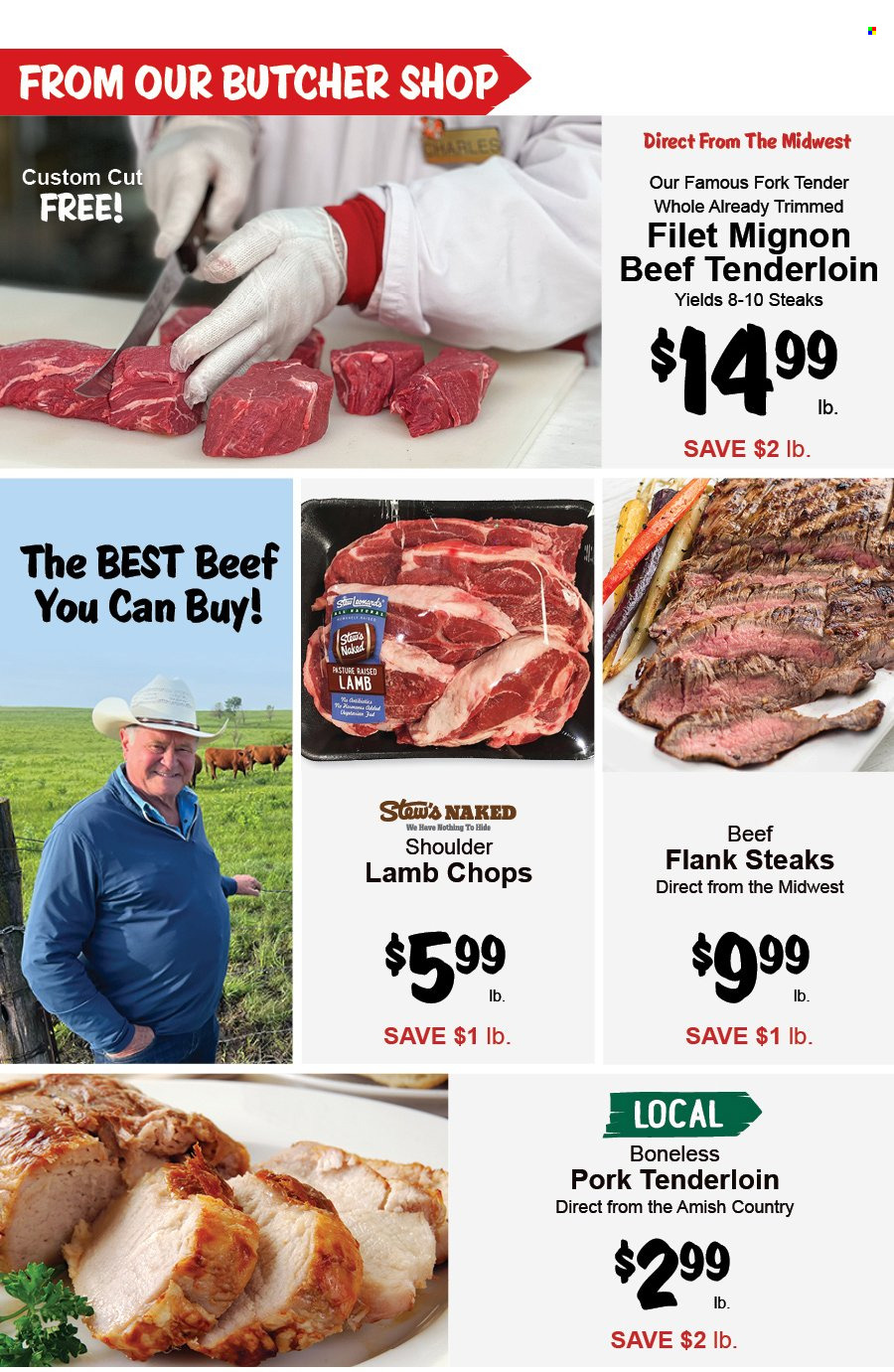 thumbnail - Stew Leonard's Flyer - 11/30/2022 - 12/06/2022 - Sales products - beef meat, steak, beef tenderloin, pork meat, pork tenderloin, lamb chops, lamb meat. Page 1.