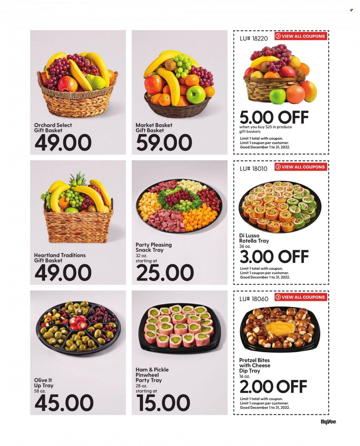 thumbnail - Hy-Vee Flyer - 12/01/2022 - 12/31/2022 - Sales products - pretzels, ham, cheese, dip, snack, Heartland, basket. Page 13.