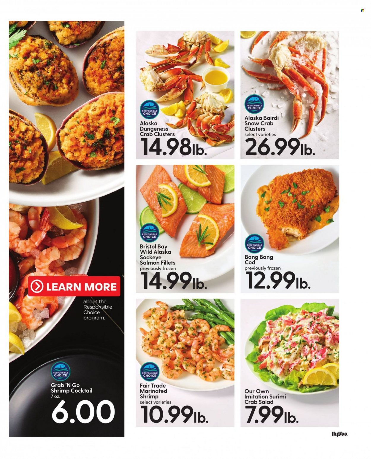 thumbnail - Hy-Vee Flyer - 12/01/2022 - 12/31/2022 - Sales products - salad, cod, salmon, salmon fillet, crab, shrimps, crab salad. Page 19.