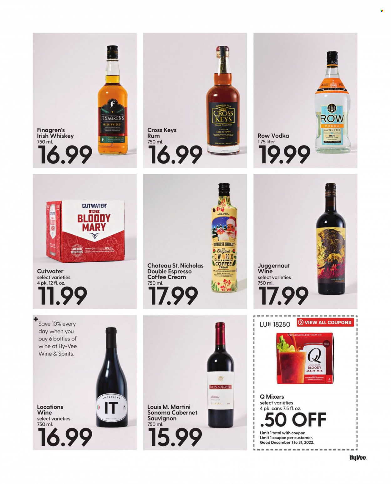 thumbnail - Hy-Vee Flyer - 12/01/2022 - 12/31/2022 - Sales products - corn, tomatoes, coffee, Cabernet Sauvignon, wine, rum, vodka, whiskey, irish whiskey, whisky. Page 39.