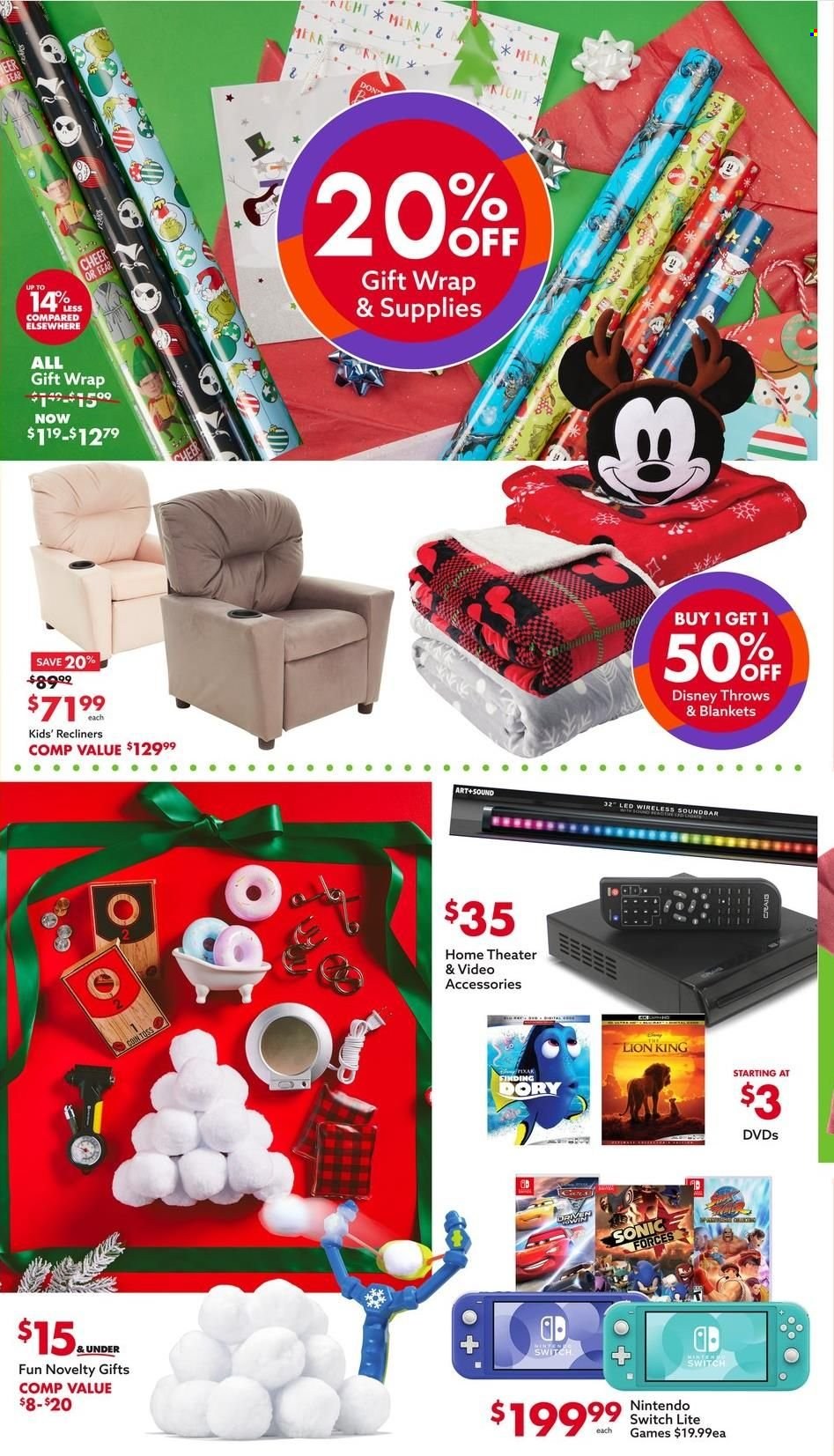 thumbnail - Big Lots Flyer - 12/03/2022 - 12/09/2022 - Sales products - Nintendo Switch, Disney, blanket, home theater, sound bar. Page 3.
