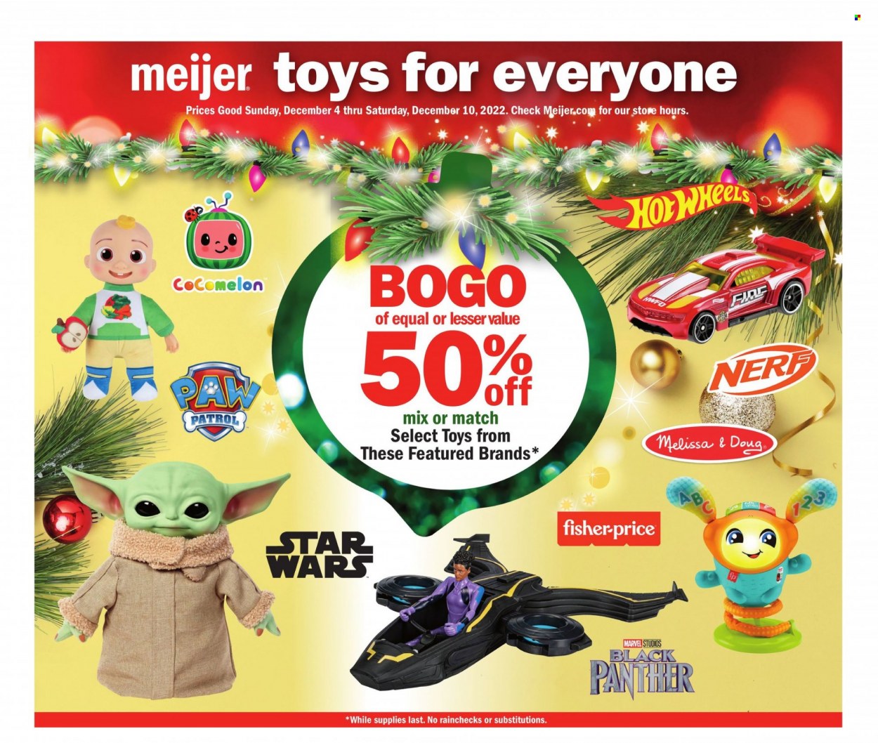 thumbnail - Meijer Flyer - 12/04/2022 - 12/10/2022 - Sales products - Hot Wheels, Nerf, toys, Fisher-Price. Page 1.