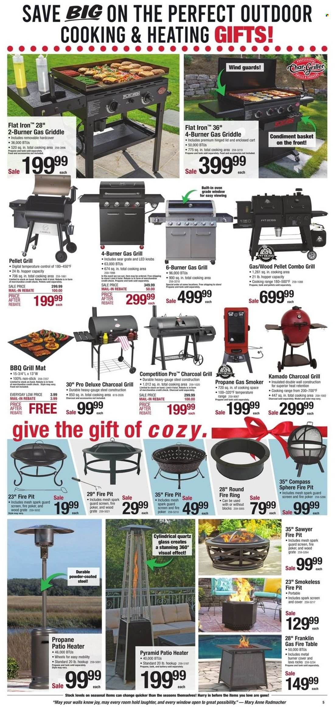 thumbnail - Menards Flyer - 12/02/2022 - 12/11/2022 - Sales products - Joy, basket, lid, tank, oven, table, gas grill, grill, pellet grill, fire bowl, smoker. Page 5.