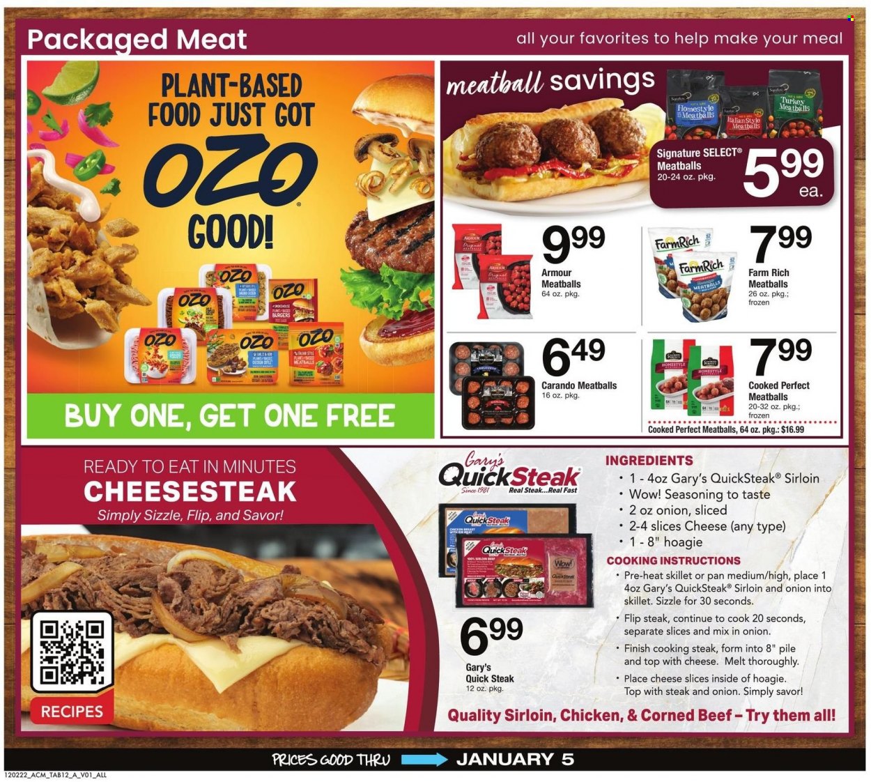 thumbnail - ACME Flyer - 12/02/2022 - 01/05/2023 - Sales products - meatballs, hamburger, corned beef, sliced cheese, cheese, spice, chicken breasts, beef meat, steak, pan, dress. Page 12.