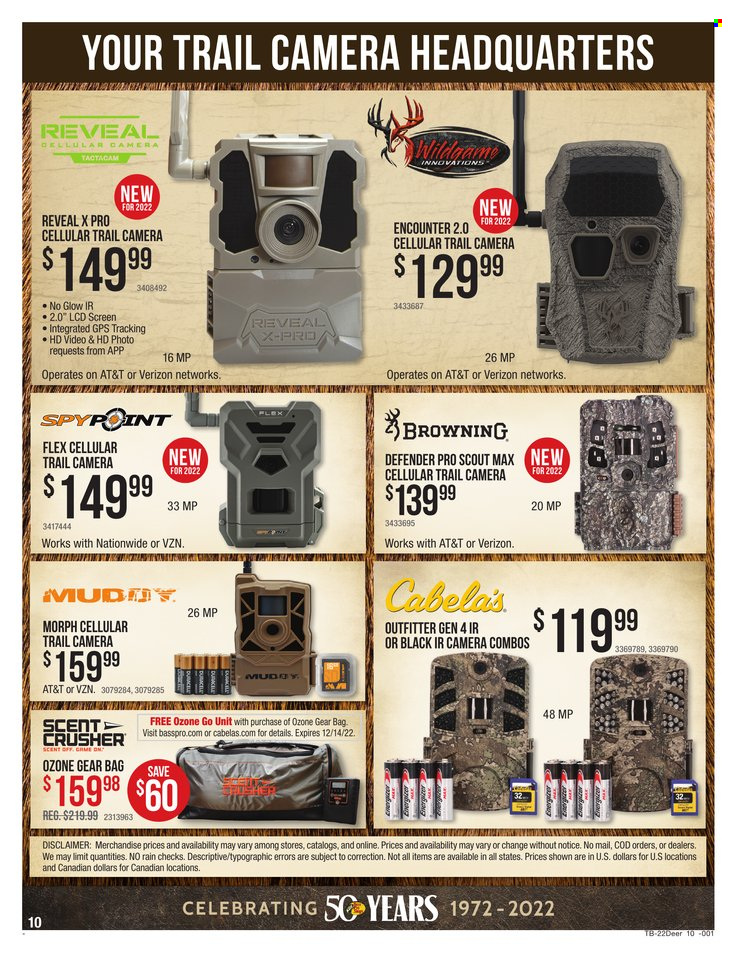thumbnail - Cabela's Flyer - 11/17/2022 - 12/14/2022 - Sales products - camera, trail cam, bag, Browning, Morph. Page 10.