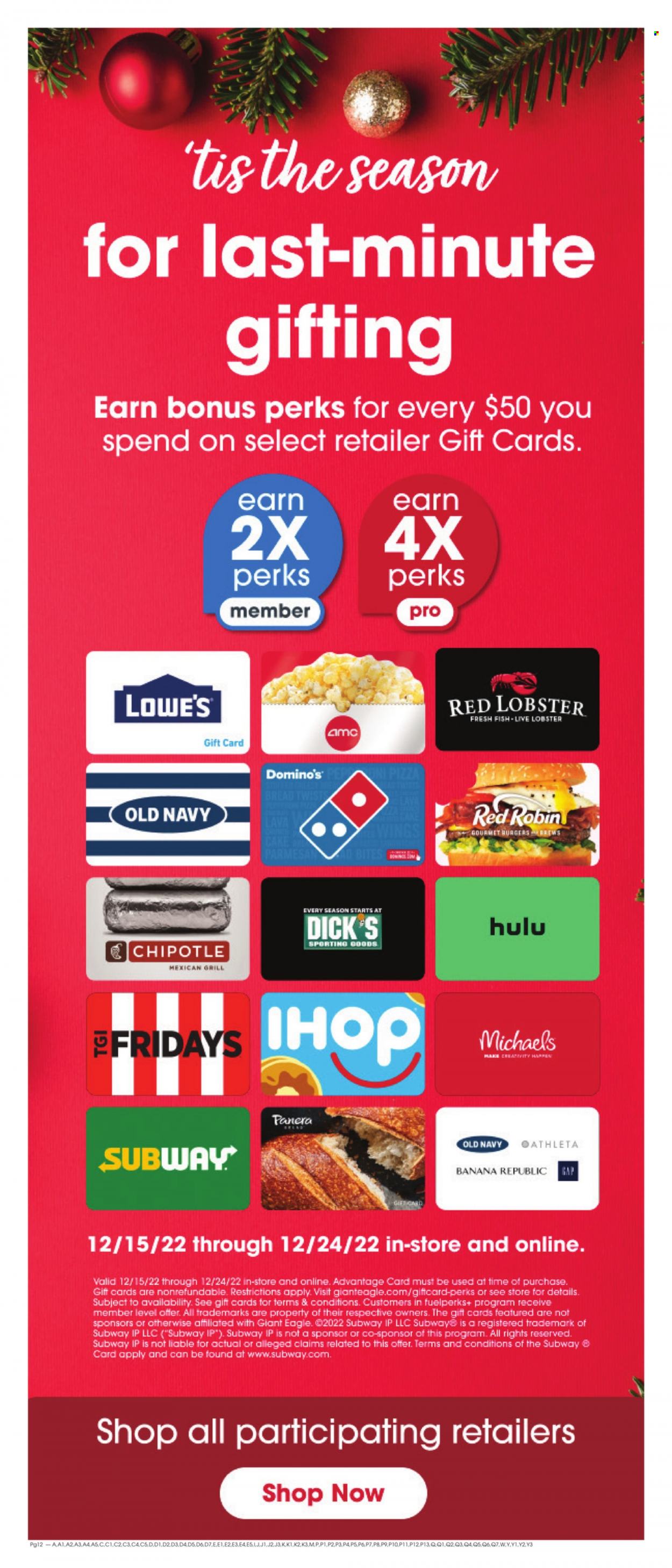 Giant Eagle ad - 12/15/2022 - 12/21/2022. Page 12
