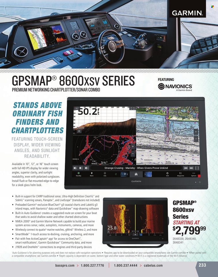thumbnail - Cabela's Flyer - Sales products - Garmin, camera, sunglasses, watch, sonar. Page 233.