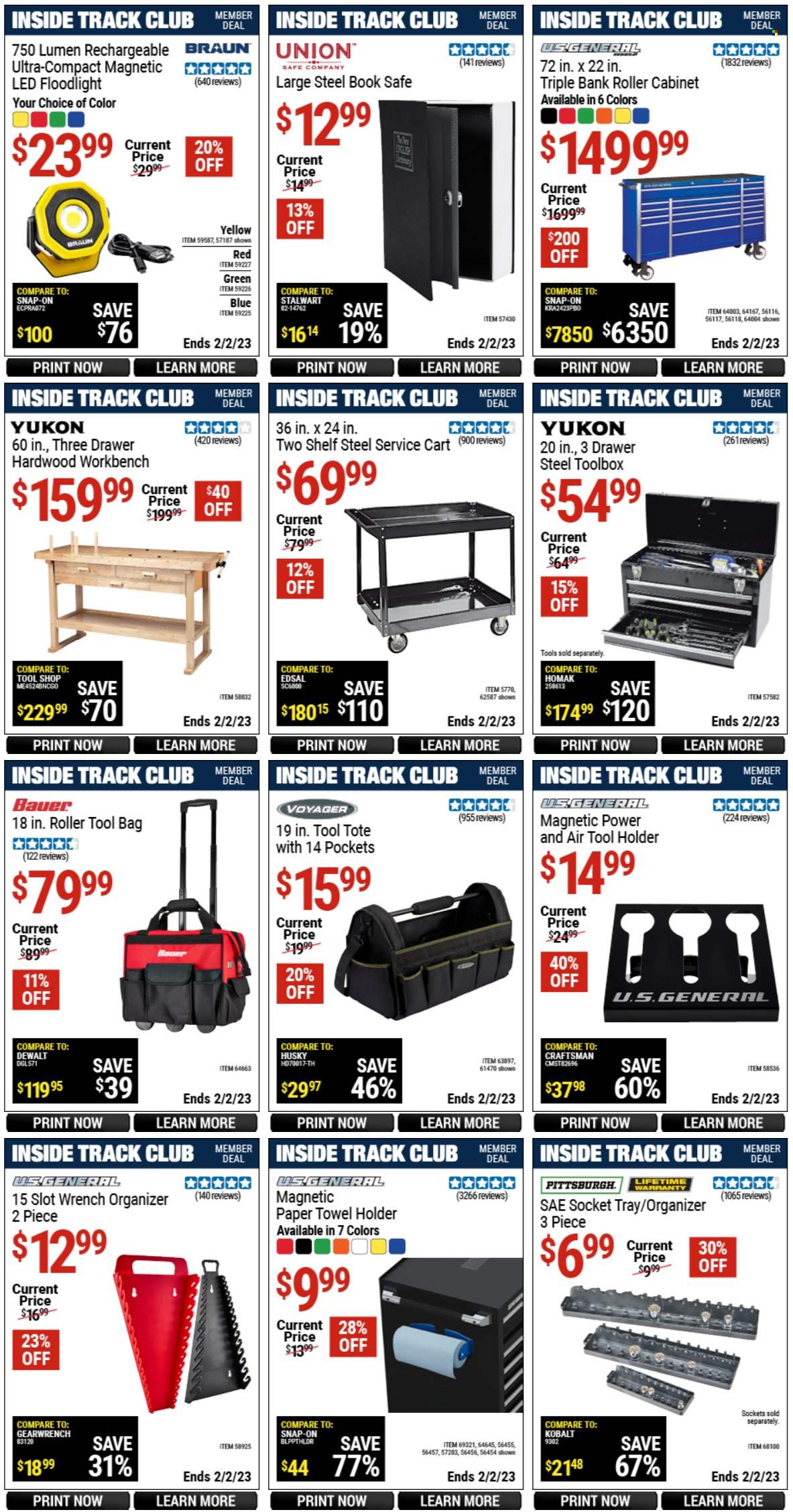 thumbnail - Harbor Freight Flyer - 01/06/2023 - 02/02/2023 - Sales products - holder, Braun, bag, roller, floodlight, wrench, tool box, cabinet, cart, work bench, tool bag, tool holder. Page 3.