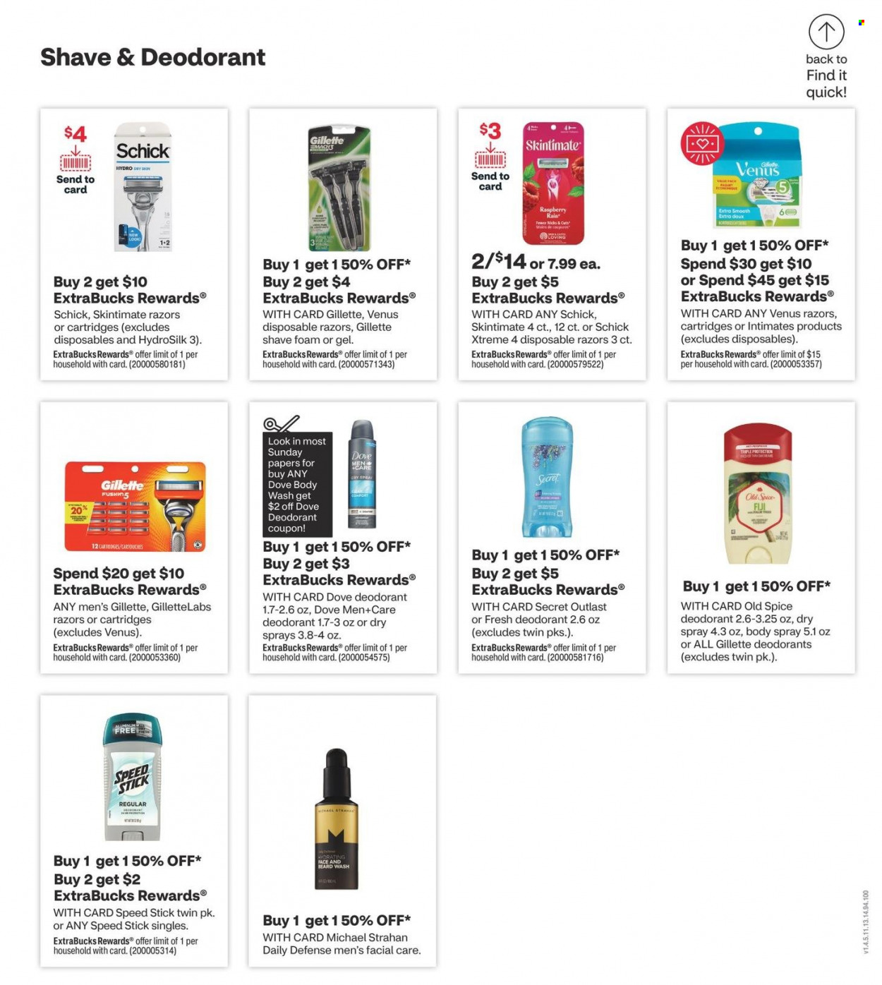 thumbnail - CVS Pharmacy Flyer - 01/29/2023 - 02/04/2023 - Sales products - Dove, body wash, Old Spice, body spray, anti-perspirant, Speed Stick, deodorant, Gillette, Schick, Venus, disposable razor. Page 17.