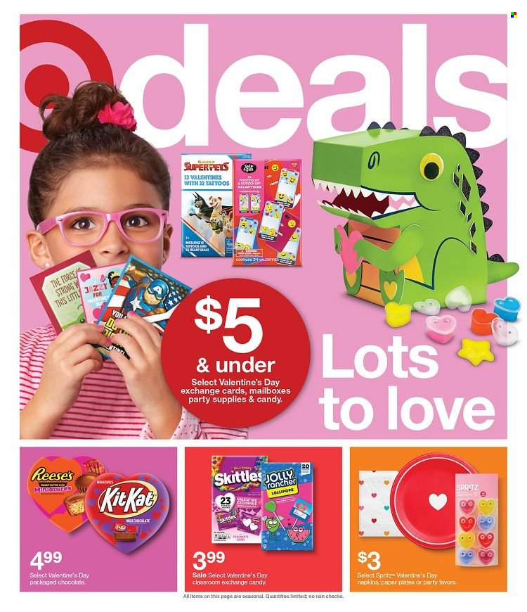 thumbnail - Target Flyer - Sales products - Reese's, milk chocolate, chocolate, KitKat, lollipop, Skittles, napkins, plate, paper, paper plate, party supplies. Page 1.
