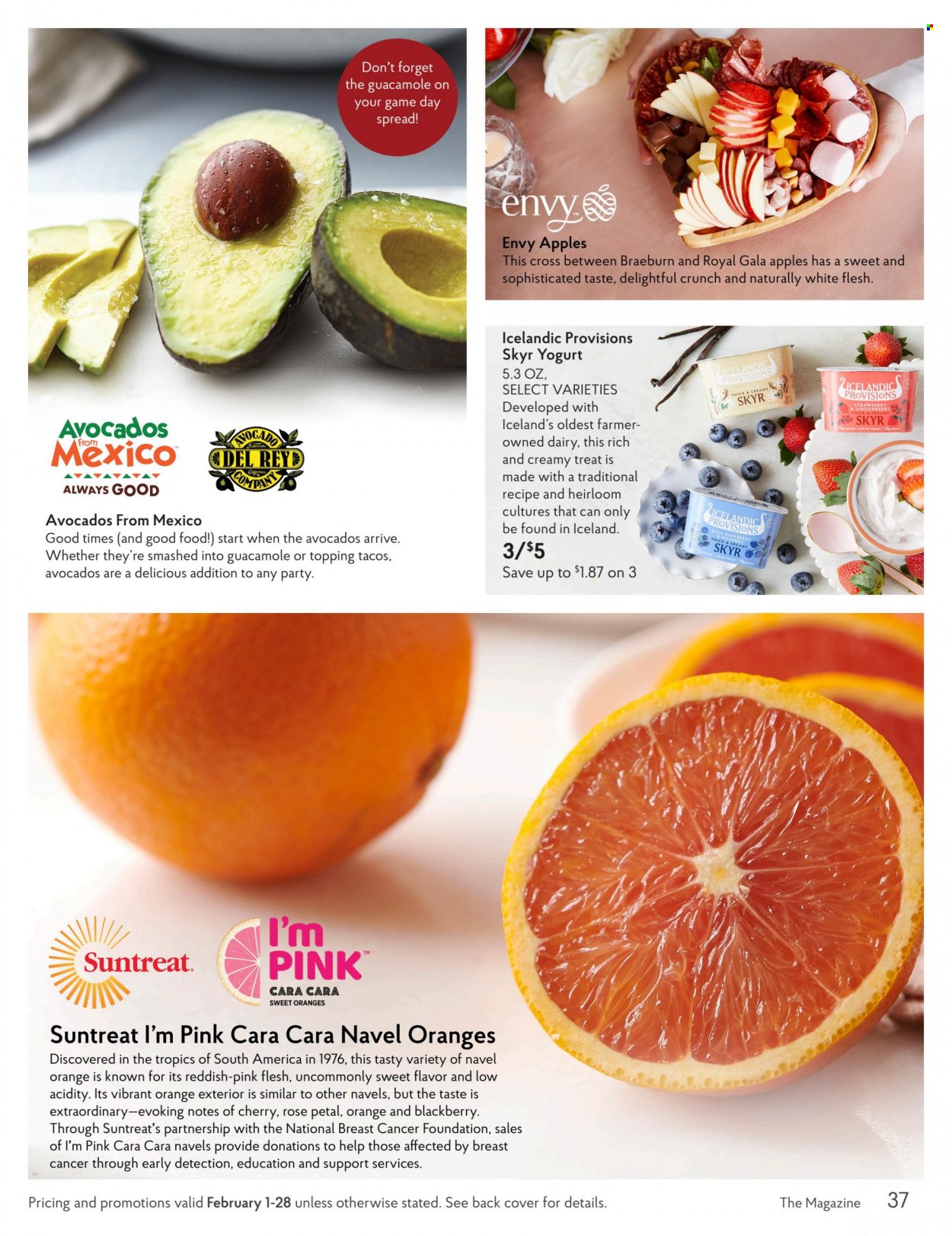 thumbnail - The Fresh Market Flyer - 02/01/2023 - 02/28/2023 - Sales products - tacos, apples, Gala, cherries, oranges, guacamole, yoghurt, topping, wine, rosé wine, navel oranges. Page 37.