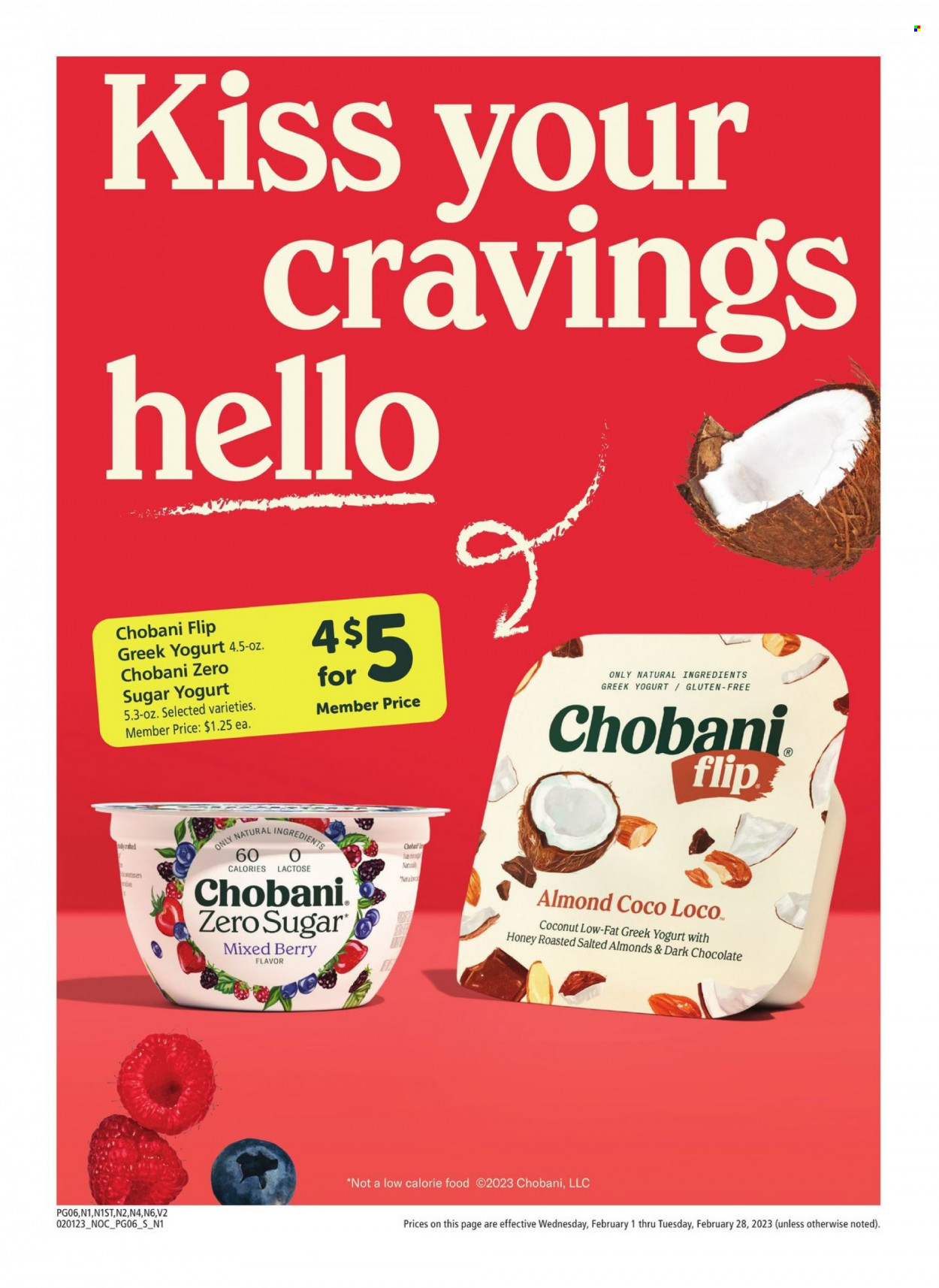 thumbnail - Safeway Flyer - 02/01/2023 - 02/28/2023 - Sales products - coconut, greek yoghurt, yoghurt, Chobani, chocolate, dark chocolate, almonds. Page 6.
