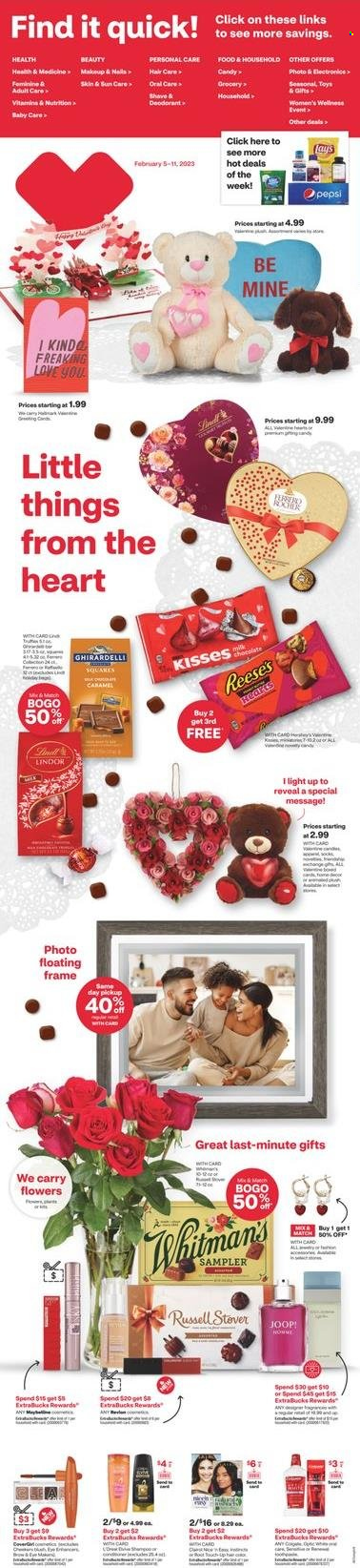 thumbnail - CVS Pharmacy Flyer - 02/05/2023 - 02/11/2023 - Sales products - Reese's, chocolate, Lindor, Ghirardelli, Lay’s, anti-perspirant, Joop!, deodorant, makeup. Page 1.