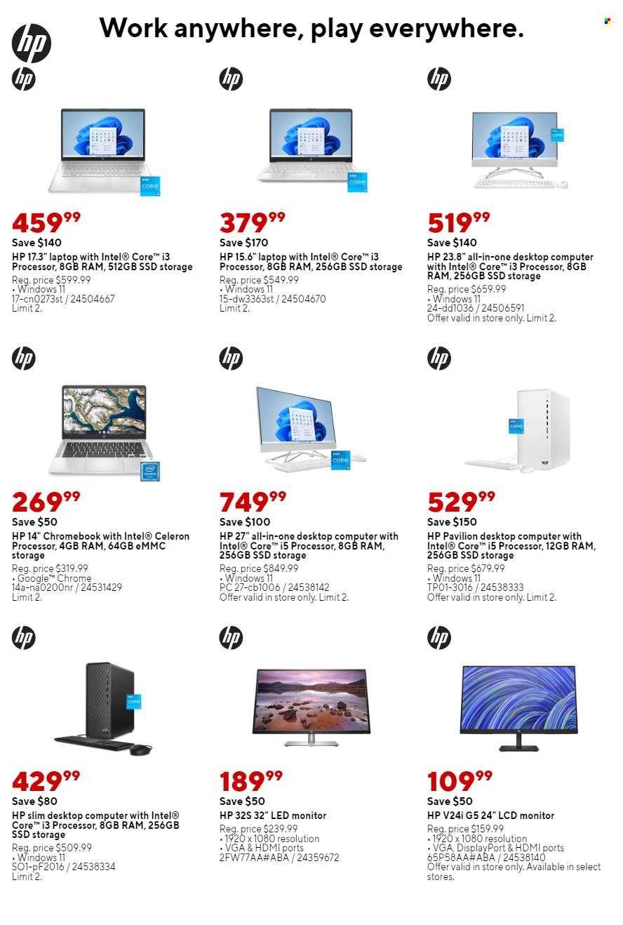 thumbnail - Staples Flyer - 02/05/2023 - 02/11/2023 - Sales products - Intel, Hewlett Packard, desktop computer, laptop, chromebook, computer, monitor. Page 11.