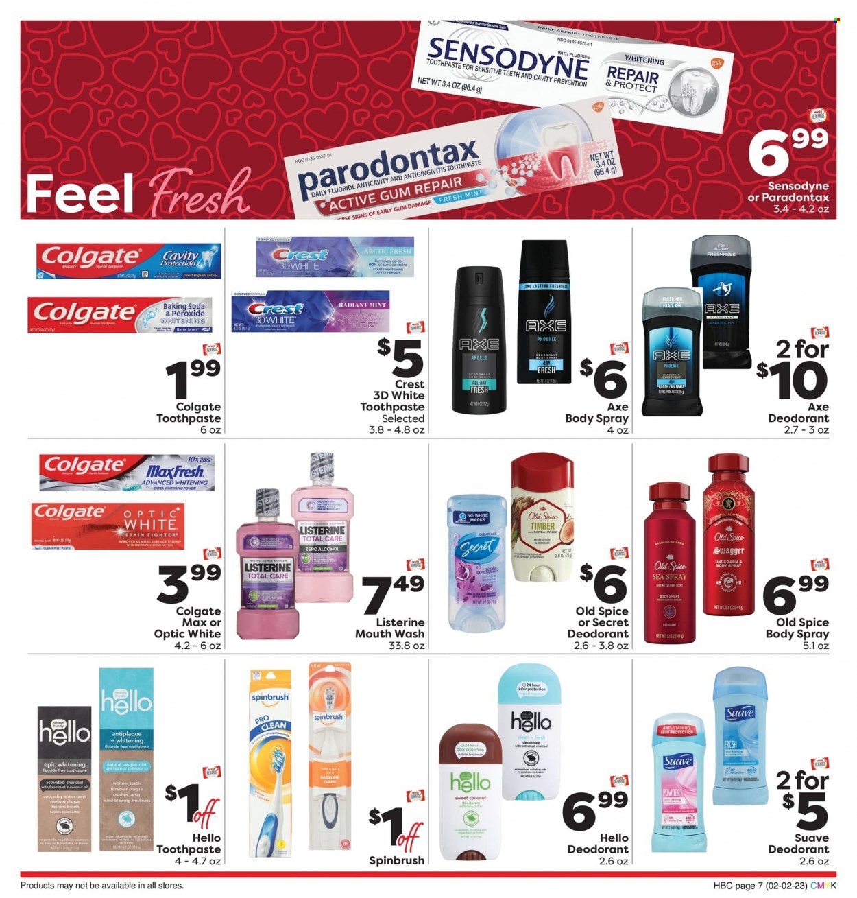 thumbnail - Weis Flyer - 02/02/2023 - 03/01/2023 - Sales products - spice, coconut oil, oil, tea, alcohol, Suave, Old Spice, Colgate, Listerine, toothpaste, Sensodyne, Crest, body spray, shea butter, anti-perspirant, cologne, fragrance, deodorant, Axe, tea tree, activated charcoal. Page 7.