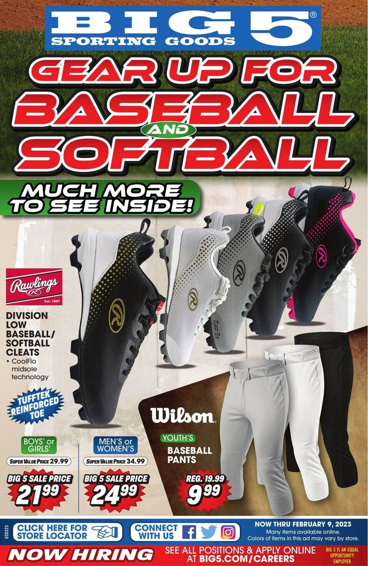 thumbnail - Big 5 Flyer - 02/03/2023 - 02/09/2023 - Sales products - cleats, Wilson, pants. Page 1.