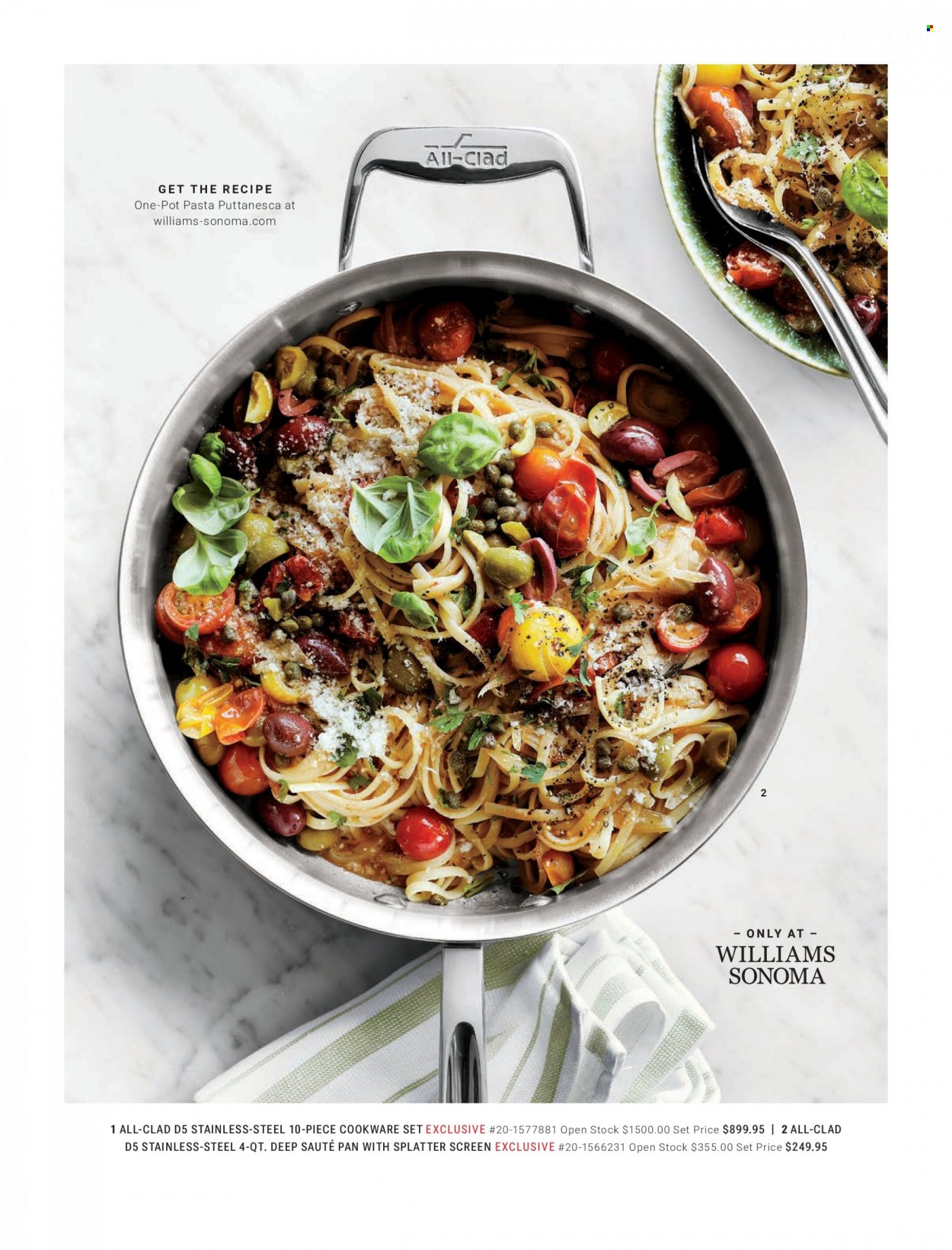 thumbnail - Williams-Sonoma Flyer - Sales products - pasta, puttanesca pasta, cookware set, pot. Page 37.