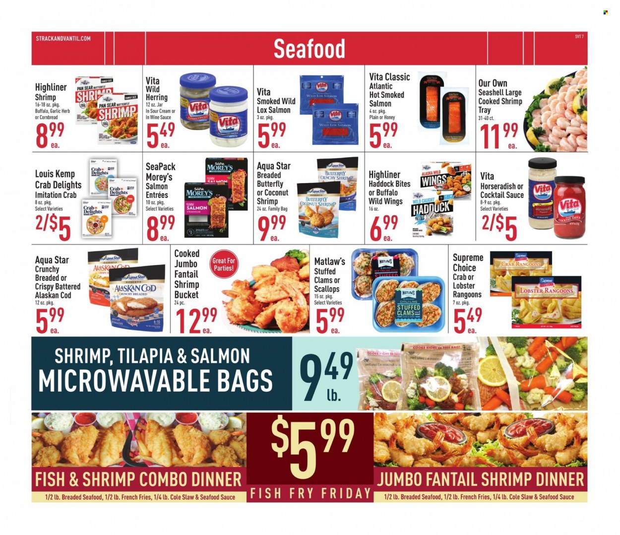 thumbnail - Strack & Van Til Flyer - 03/02/2023 - 03/28/2023 - Sales products - corn bread, Ace, garlic, clams, cod, lobster, salmon, scallops, smoked salmon, tilapia, haddock, herring, seafood, crab, fish, shrimps, fried fish, sauce, sour cream, potato fries, french fries, herbs, cocktail sauce. Page 4.