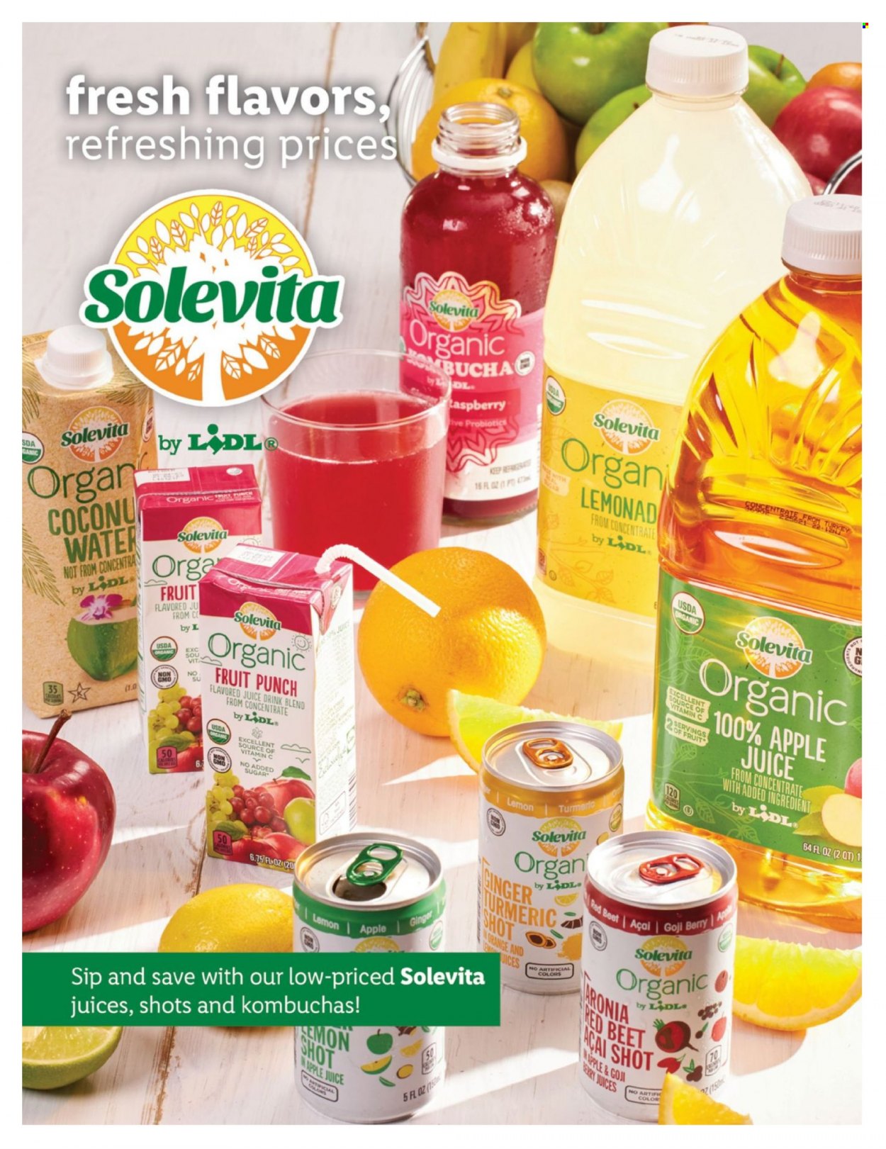 thumbnail - Lidl Flyer - 03/01/2023 - 04/25/2023 - Sales products - ginger, oranges, turmeric, goji, apple juice, juice, fruit punch, water, vitamin c, probiotics. Page 12.