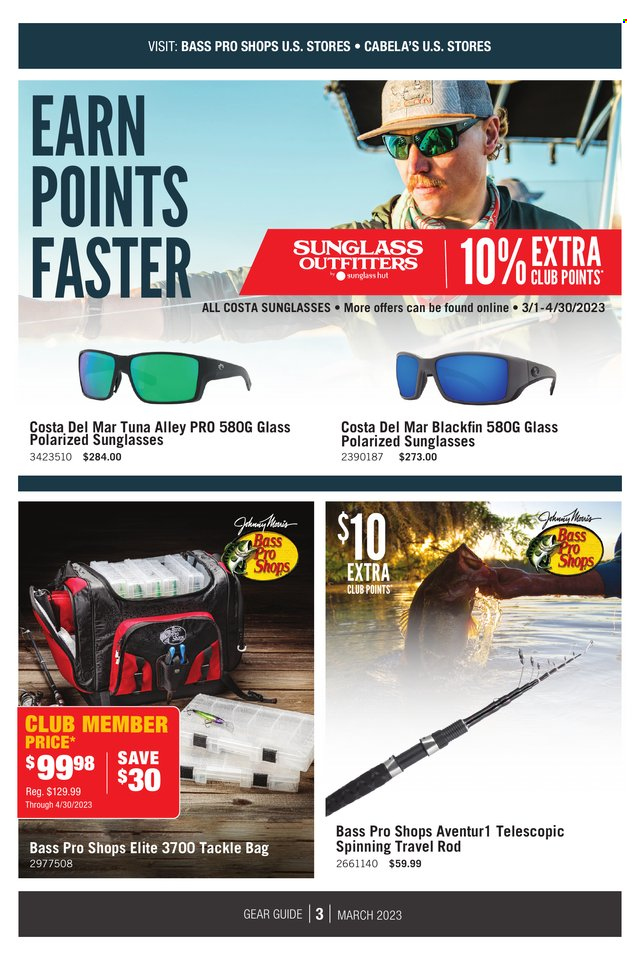 thumbnail - Bass Pro Shops Flyer - 03/01/2023 - 03/31/2023 - Sales products - sunglasses, Bass Pro, tackle bag. Page 3.