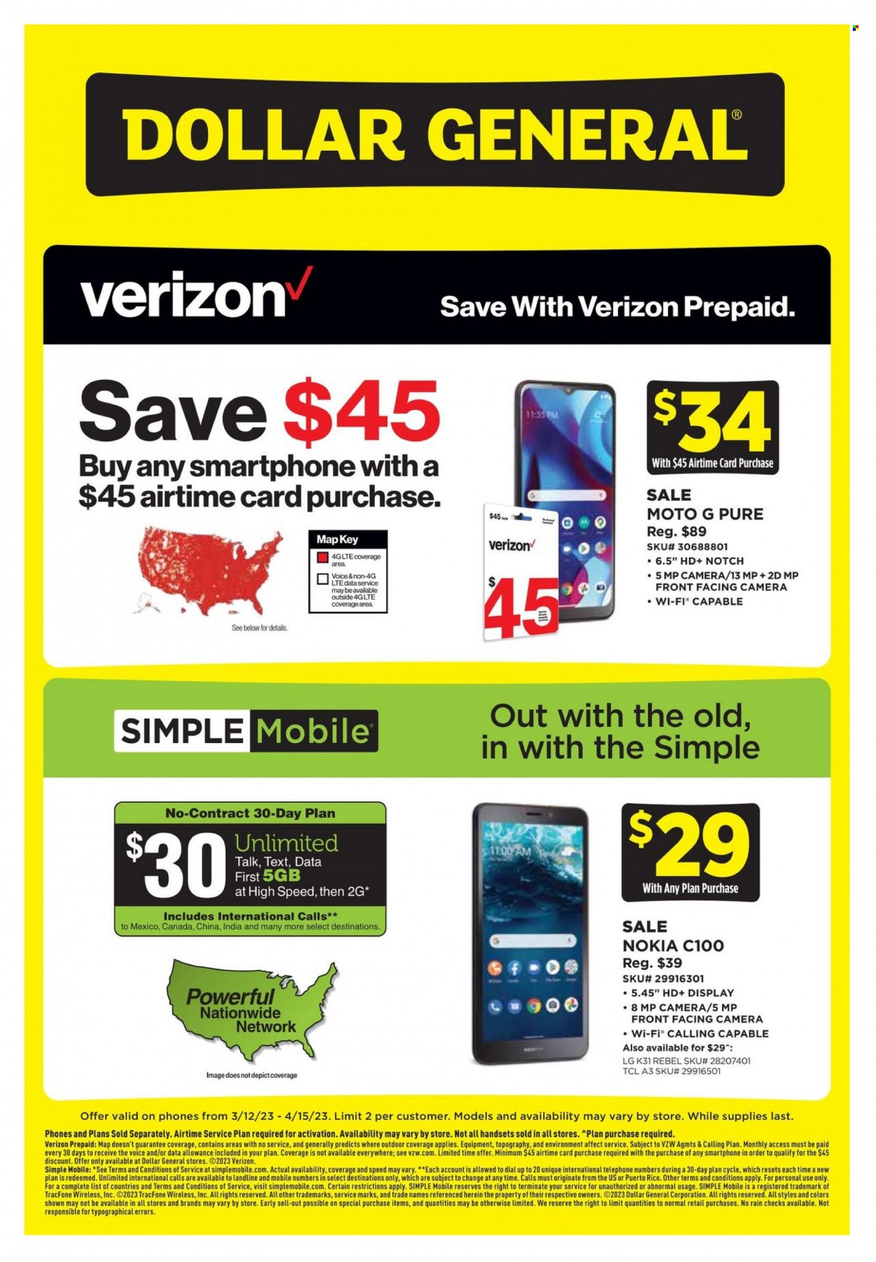 thumbnail - Dollar General Flyer - 03/12/2023 - 04/15/2023 - Sales products - LG, Dial, Nokia, TCL, smartphone. Page 2.