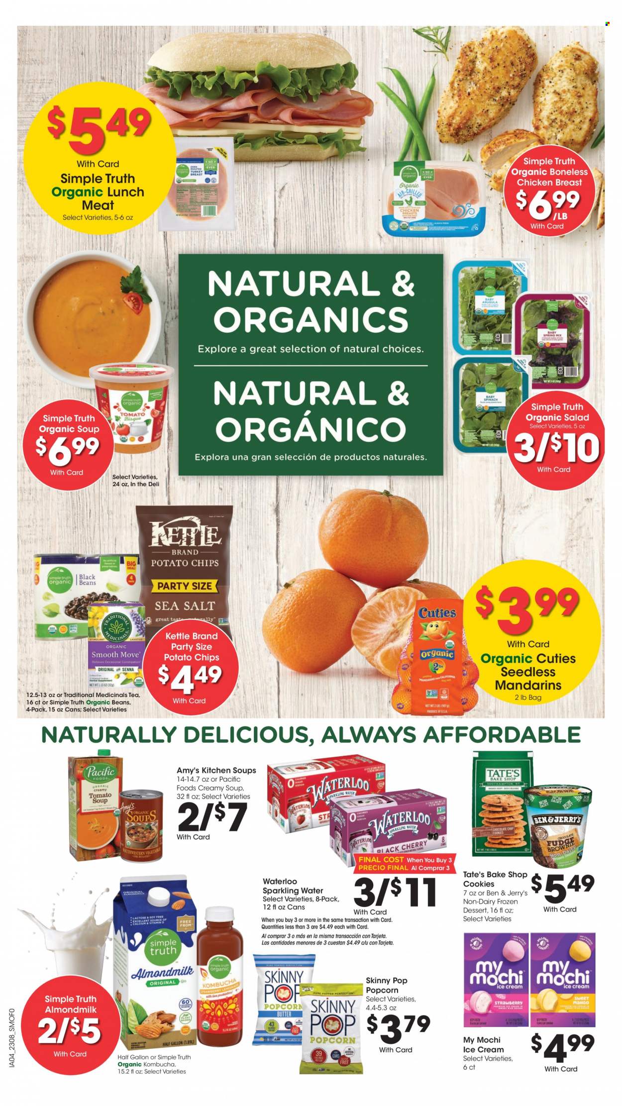 thumbnail - Smith's Flyer - 03/22/2023 - 03/28/2023 - Sales products - salad, mandarines, soup, lunch meat, almond milk, ice cream, Ben & Jerry's, cookies, potato chips, popcorn, Skinny Pop, sparkling water, water, kombucha, tea, chicken breasts, chicken. Page 10.