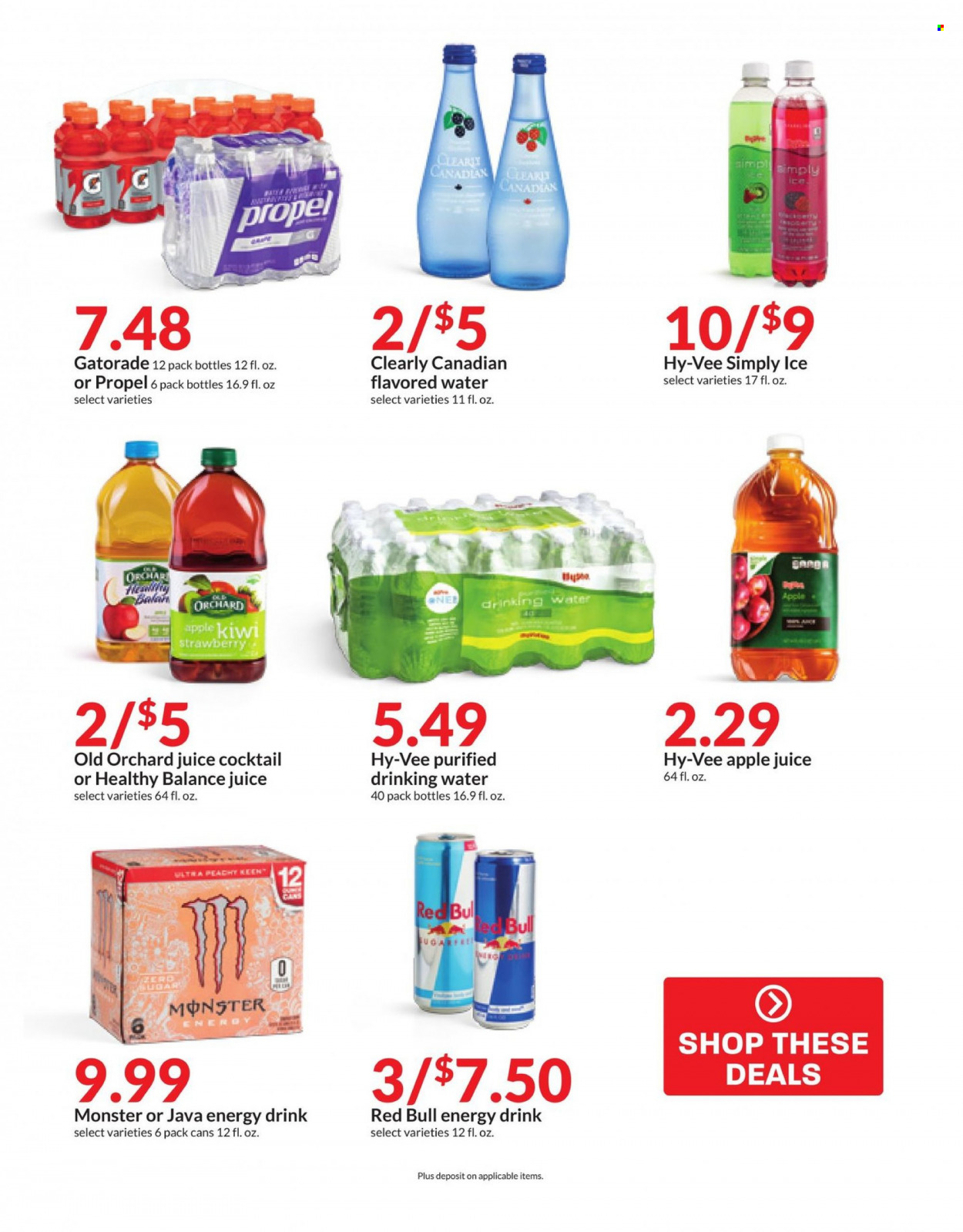 thumbnail - Hy-Vee Flyer - 03/22/2023 - 03/28/2023 - Sales products - kiwi, apple juice, juice, energy drink, Monster, Red Bull, Monster Energy, Gatorade, flavored water, water. Page 37.