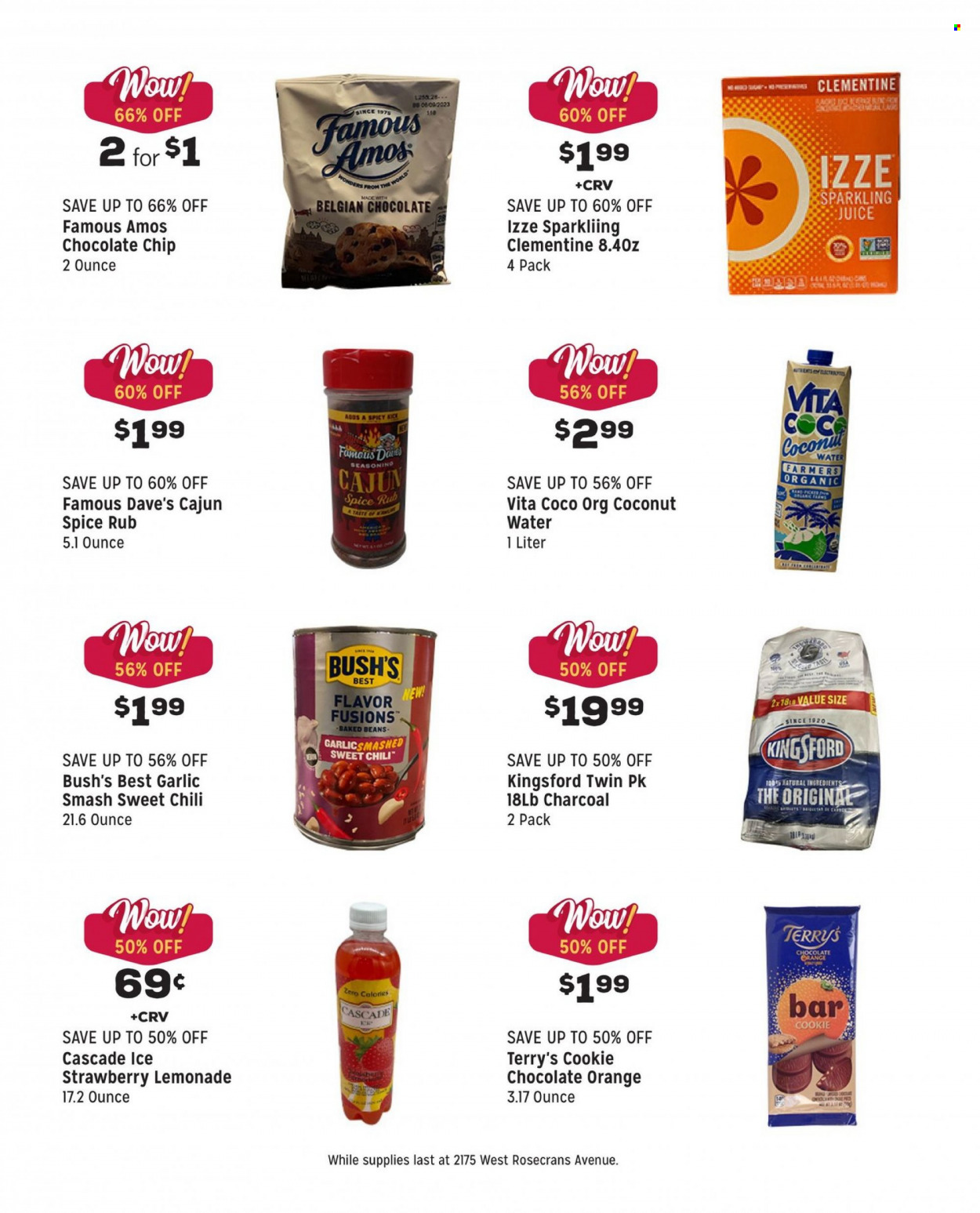 thumbnail - Grocery Outlet Flyer - 03/22/2023 - 03/28/2023 - Sales products - garlic, Kingsford, chocolate chips, baked beans, spice, lemonade, juice, sparkling juice, water, Cascade. Page 5.