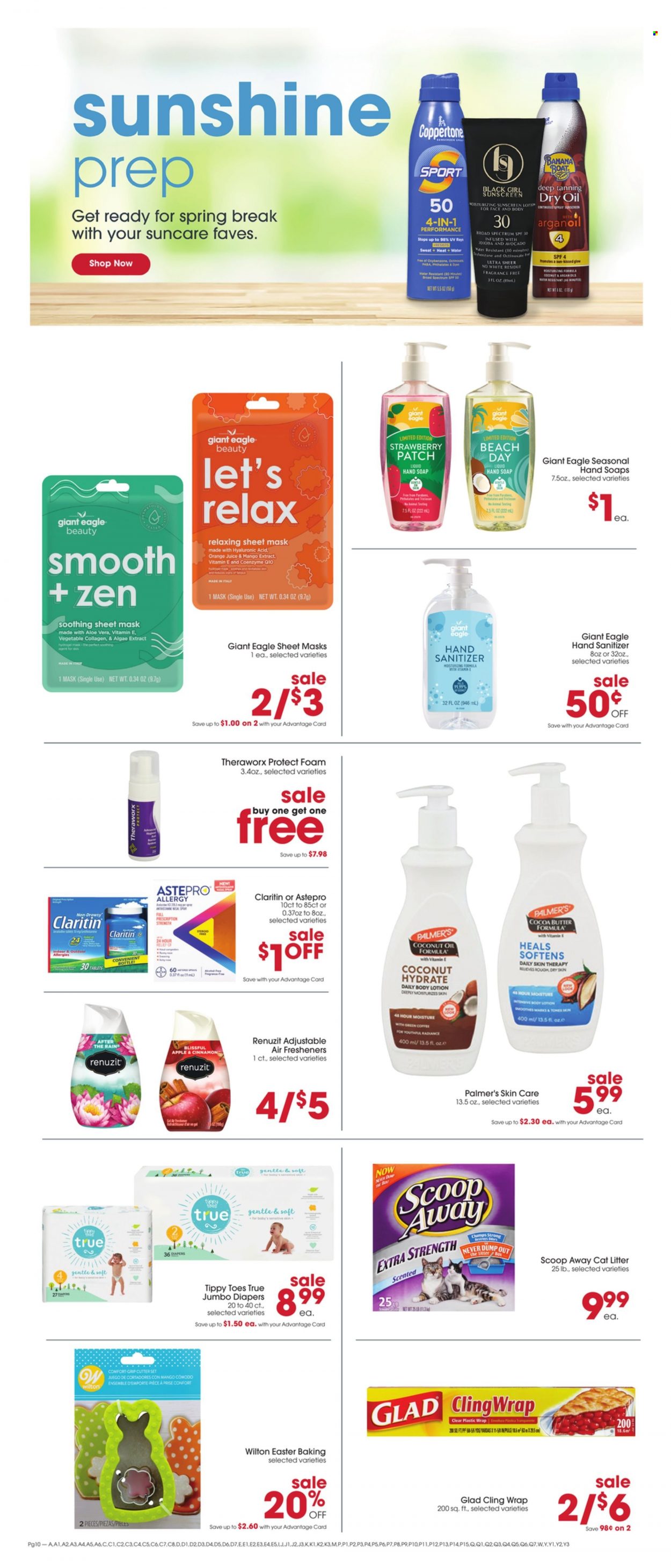 thumbnail - Giant Eagle Flyer - 03/23/2023 - 03/29/2023 - Sales products - Sunshine, orange juice, juice, water, coffee, nappies, hand soap, soap, body lotion, sunscreen lotion, hand sanitizer, cutter, Renuzit, air freshener, cat litter, vitamin D3. Page 8.