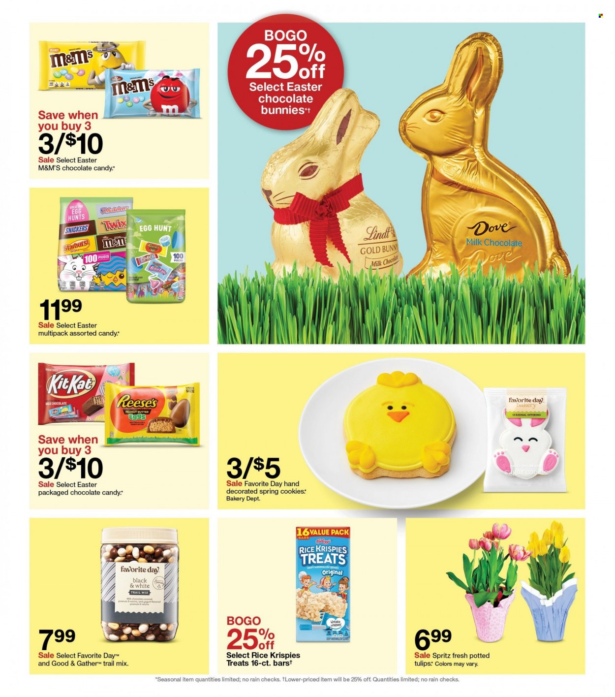 thumbnail - Target Flyer - 03/26/2023 - 04/01/2023 - Sales products - eggs, Reese's, cookies, Dove, milk chocolate, Snickers, Twix, KitKat, M&M's, chocolate candies, Starburst, Rice Krispies, peanut butter, trail mix. Page 5.