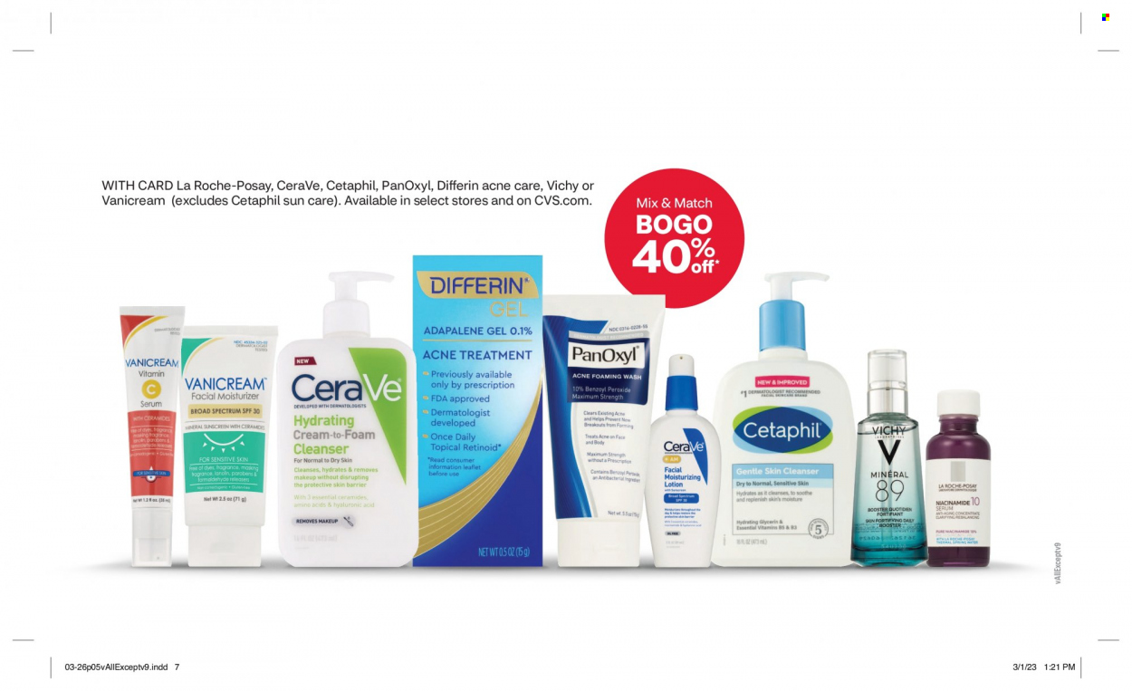 thumbnail - CVS Pharmacy Flyer - 03/26/2023 - 04/01/2023 - Sales products - spring water, water, Vichy, CeraVe, cleanser, La Roche-Posay, moisturizer, serum, Niacinamide, body lotion, fragrance, makeup. Page 6.